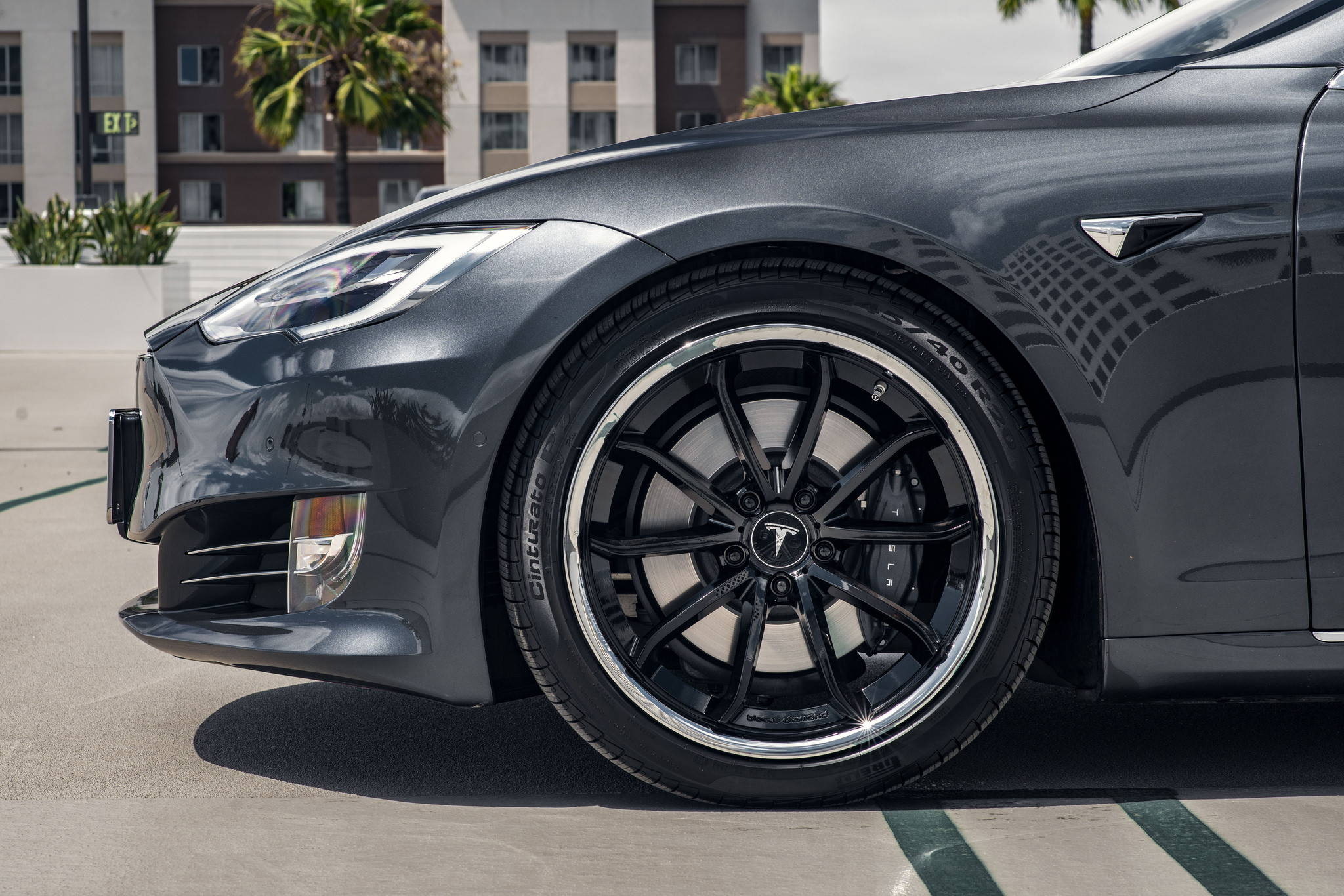Blaque Diamond Wheels on Gray Tesla Model S - Photo by Blaque Diamond Wheels