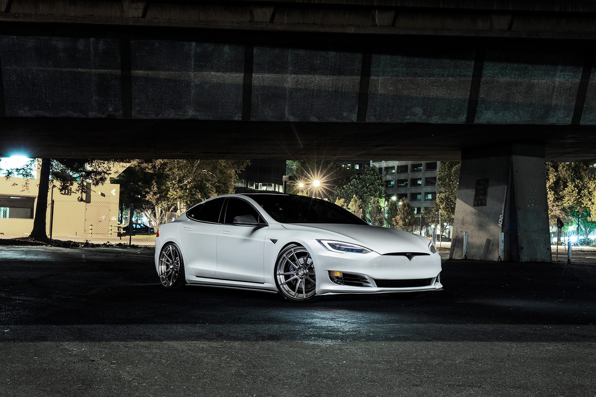White Tesla Model S with Aftermarket Front Bumper - Photo by ADV1 Wheels