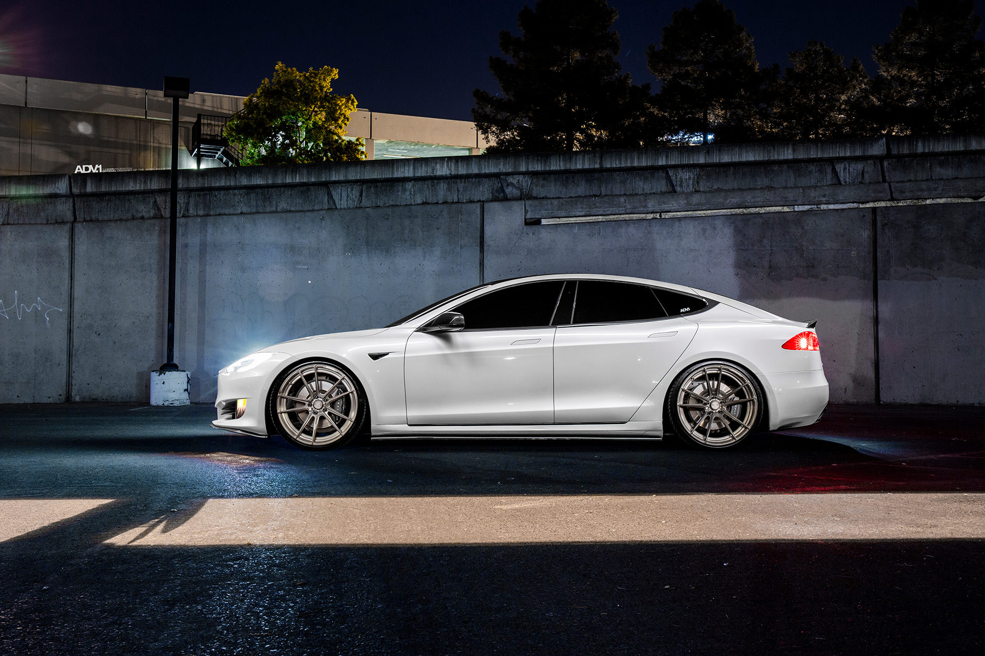 Custom White Tesla Model S Side Skirts - Photo by ADV1 Wheels