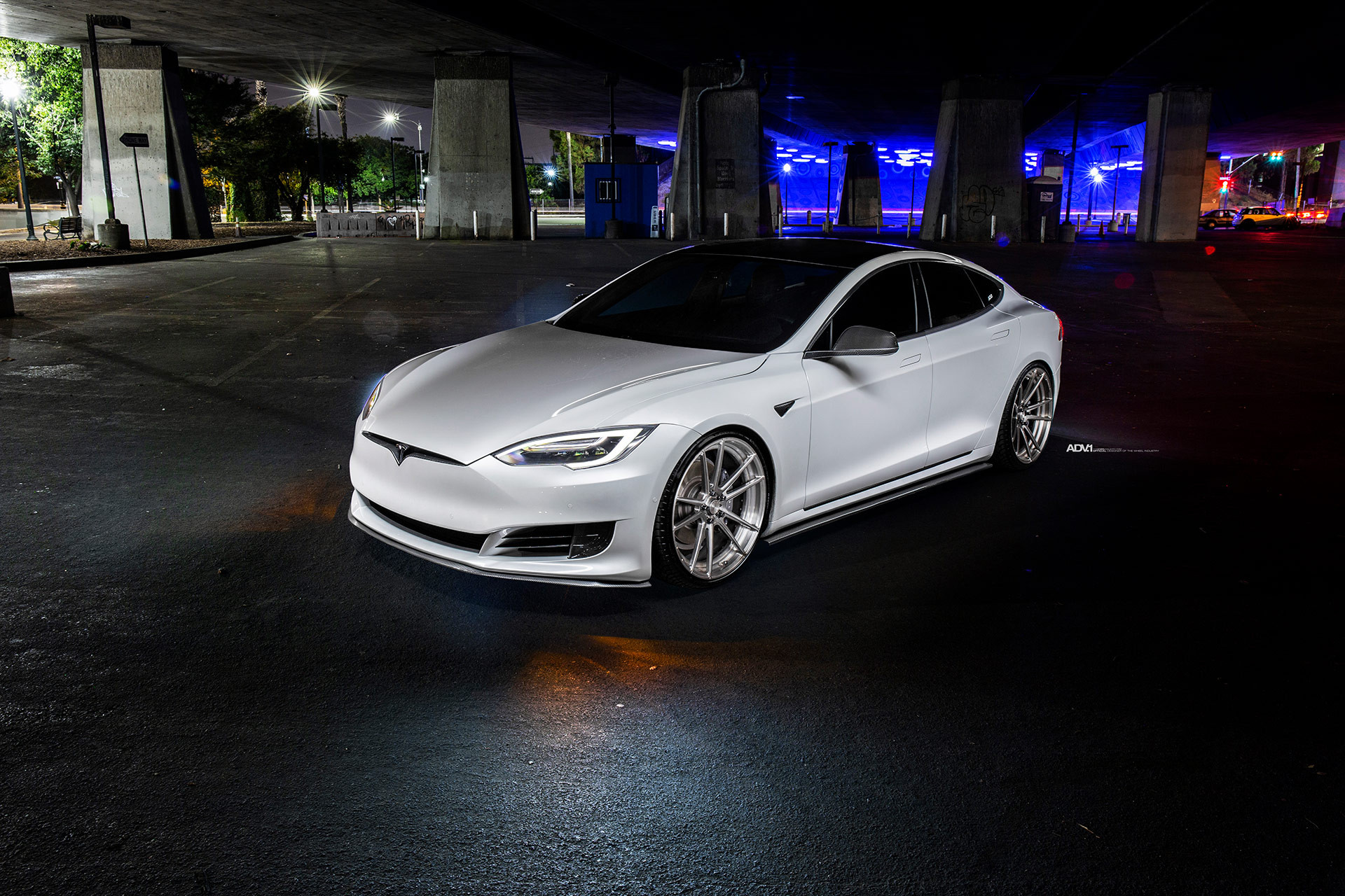 DRL-Bar Style Headlights on White Tesla Model S - Photo by ADV1 Wheels
