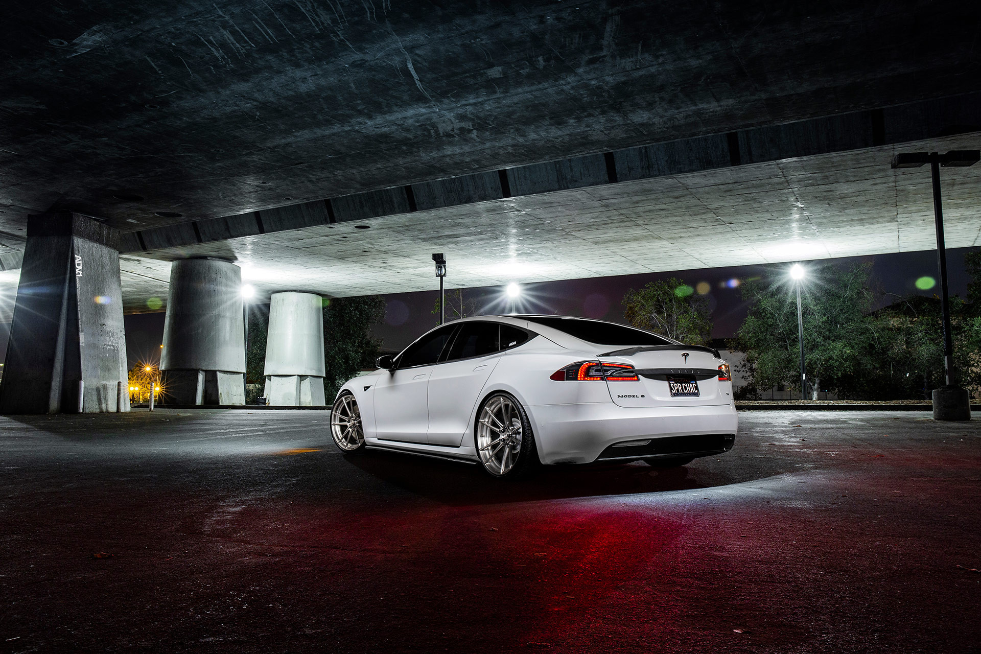 White Tesla Model S with Custom Style Rear Spoiler - Photo by ADV1 Wheels