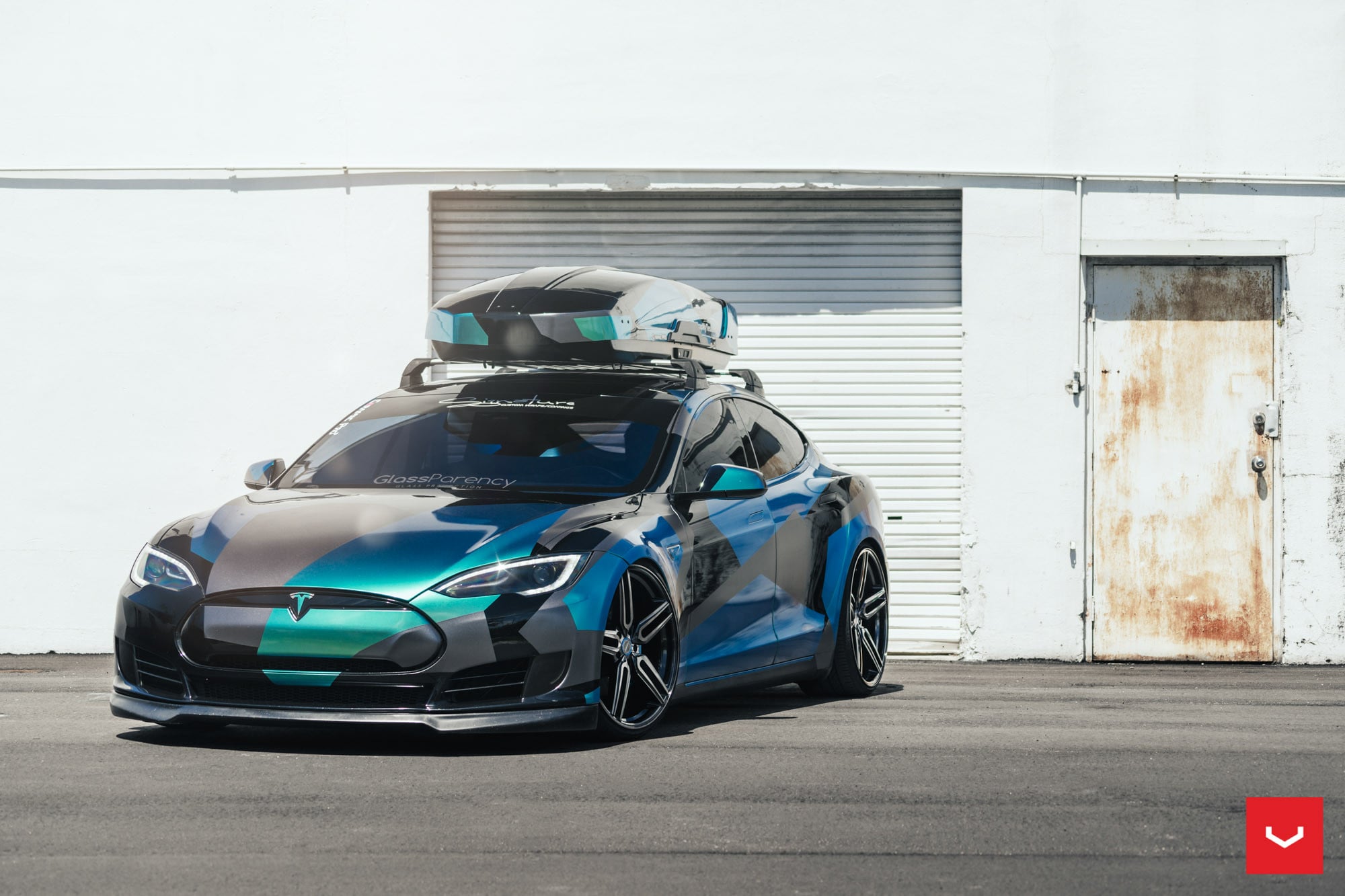 DRL-Bar Style Headlights on Custom Painted Tesla Model S - Photo by Vossen
