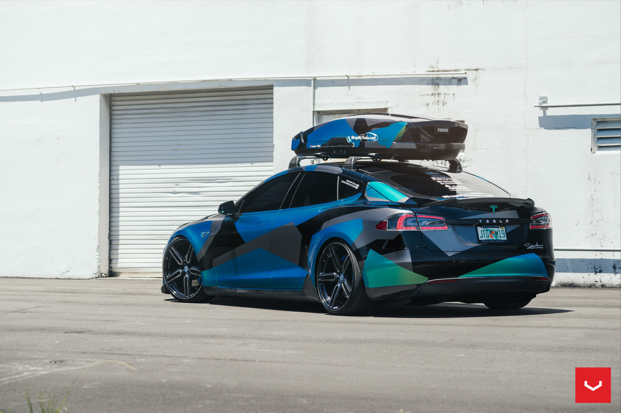 Custom Painted Tesla Model S with Rear Lip Spoiler - Photo by Vossen