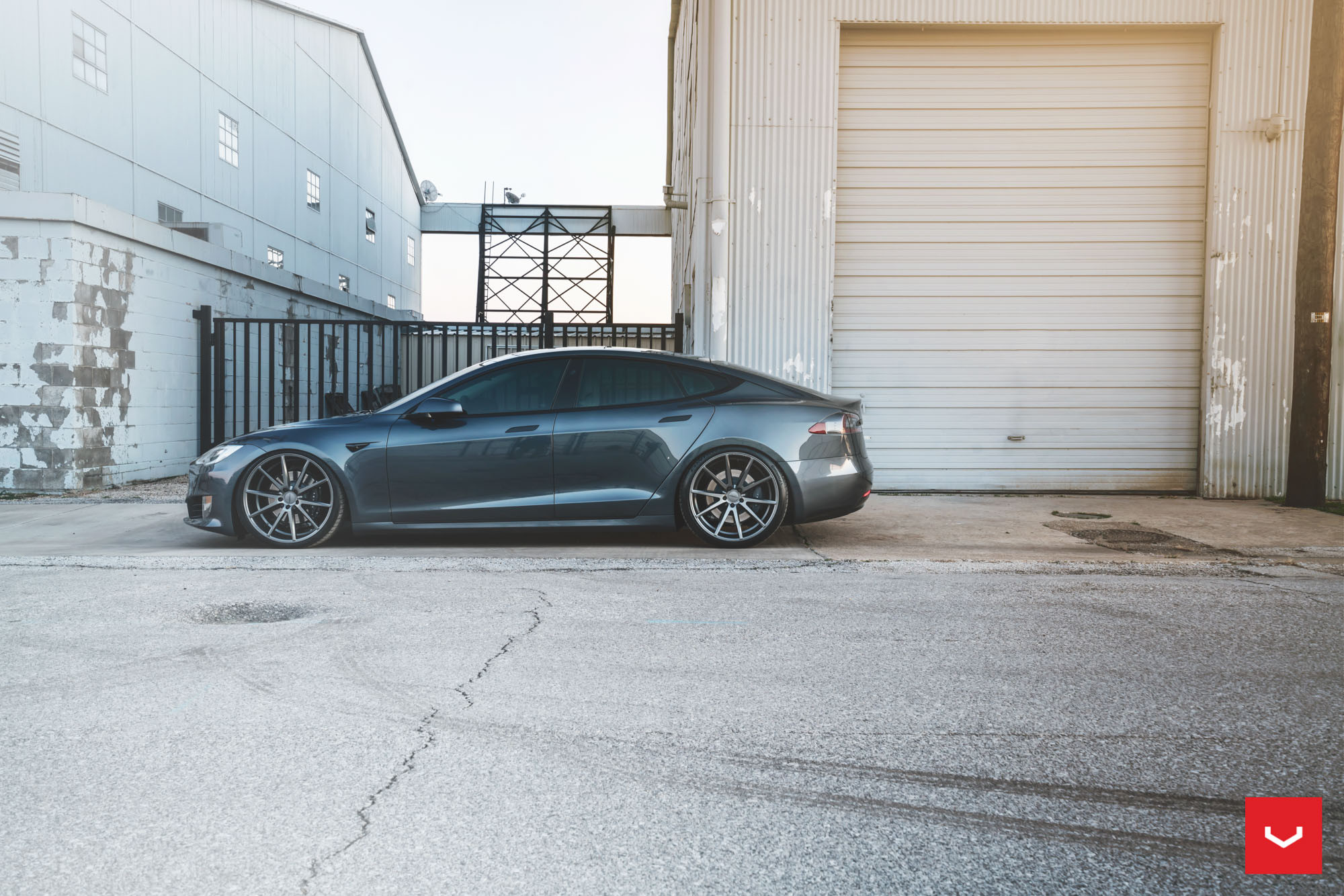 Hybrid Forged Vossen Wheels on Gray Tesla Model S - Photo by Vossen