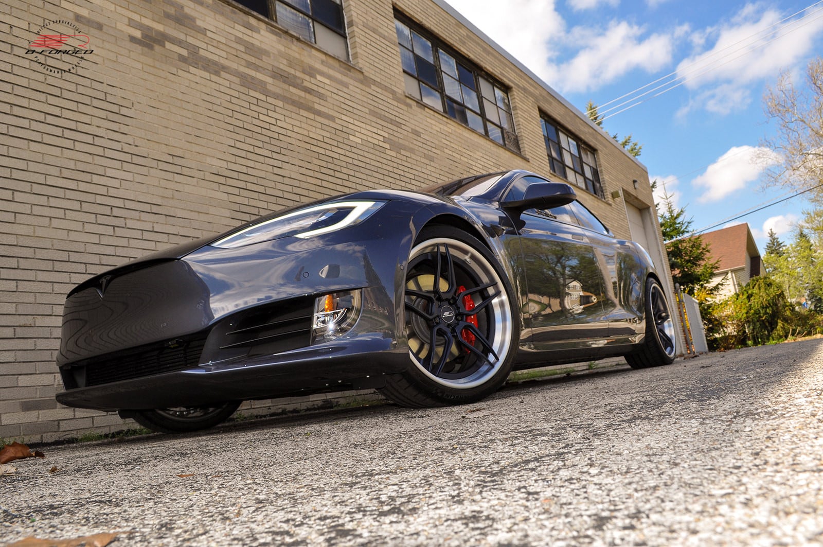 Gray Tesla Model S with LED-Bar Style Headlights - Photo by B-Forged Performance Wheels