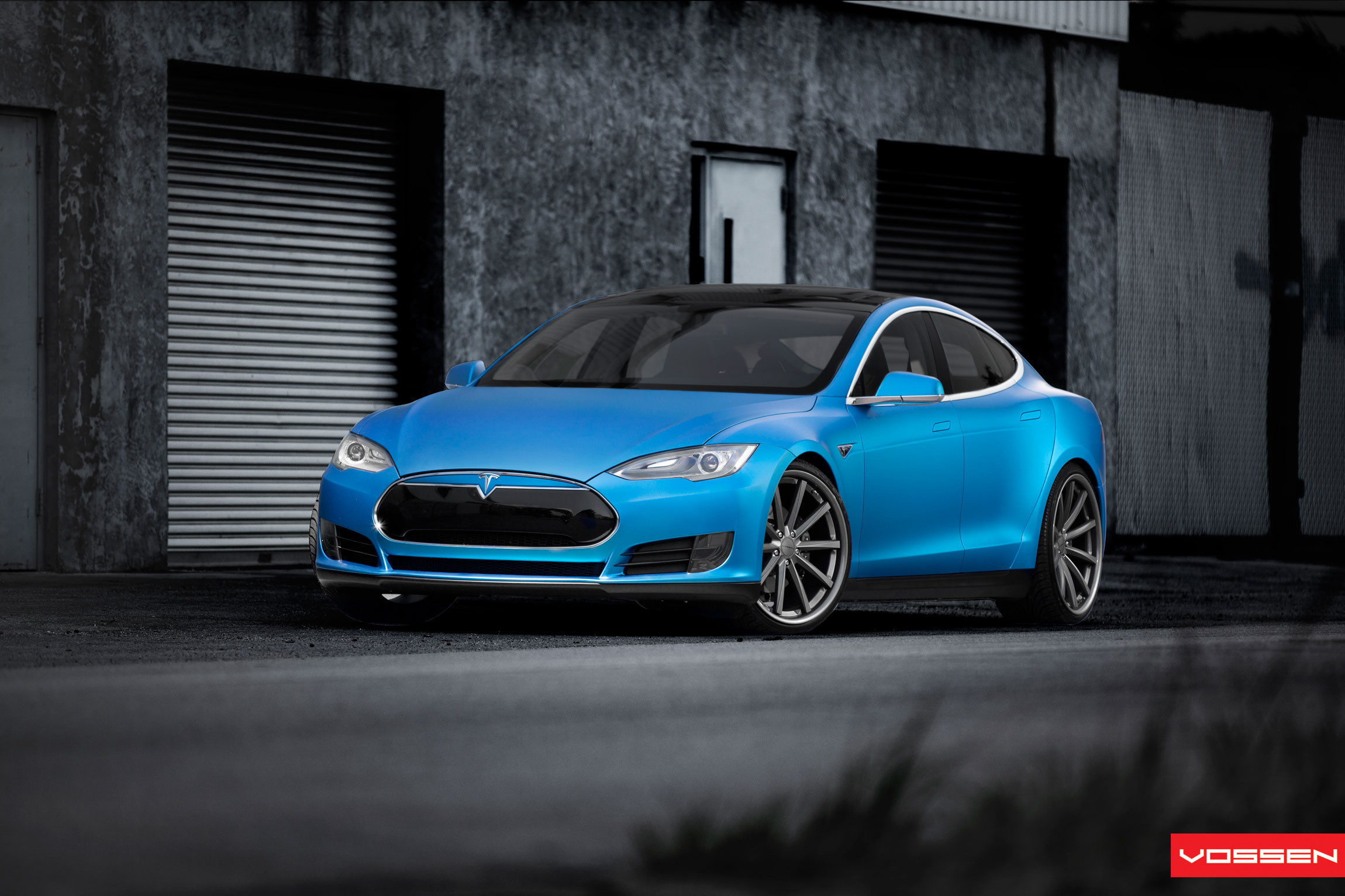 Blue Tesla Model S with Custom Front Lip - Photo by Vossen