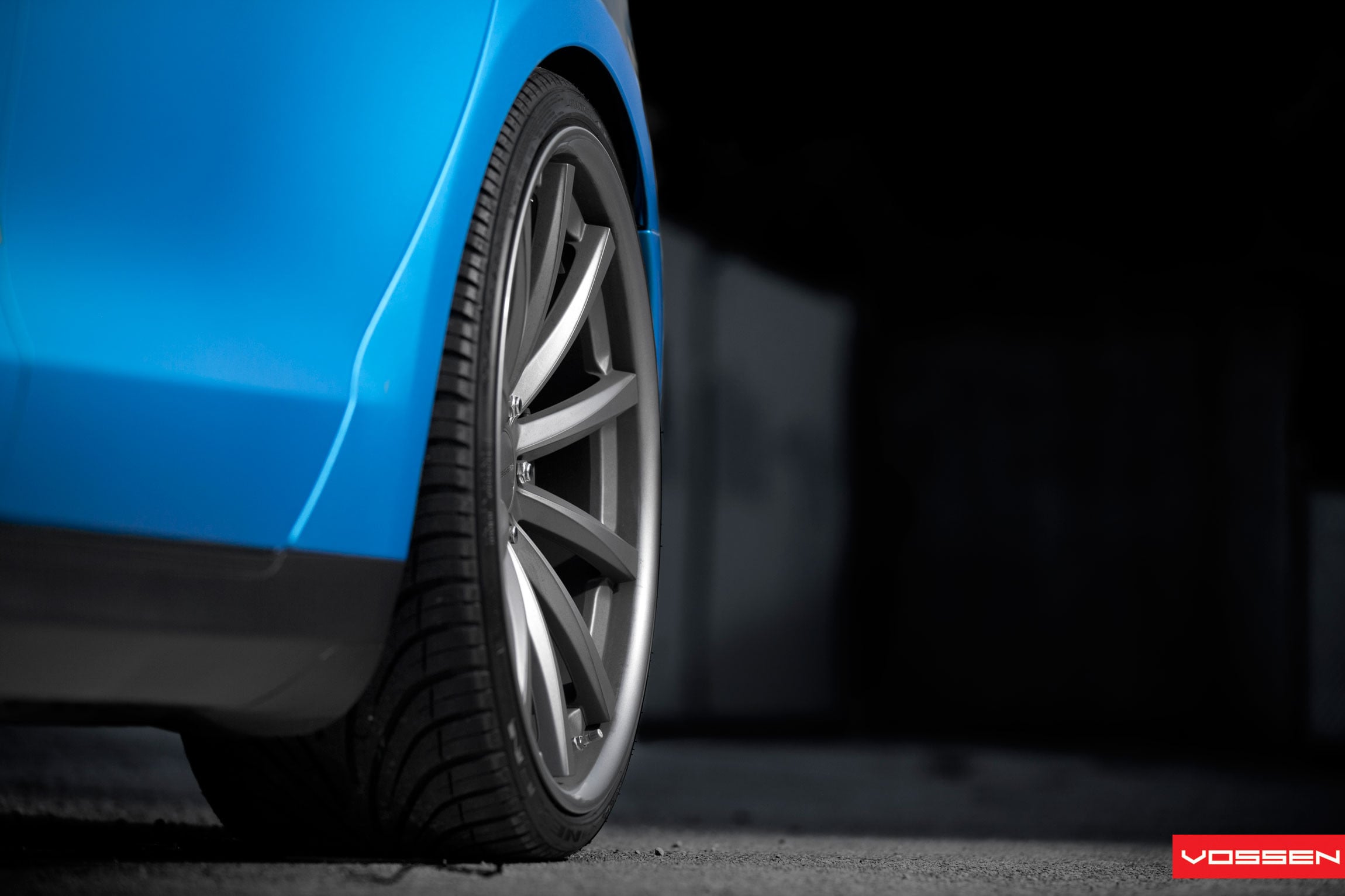 Blue Tesla Model S with Dark Smoke Vossen Wheels - Photo by Vossen