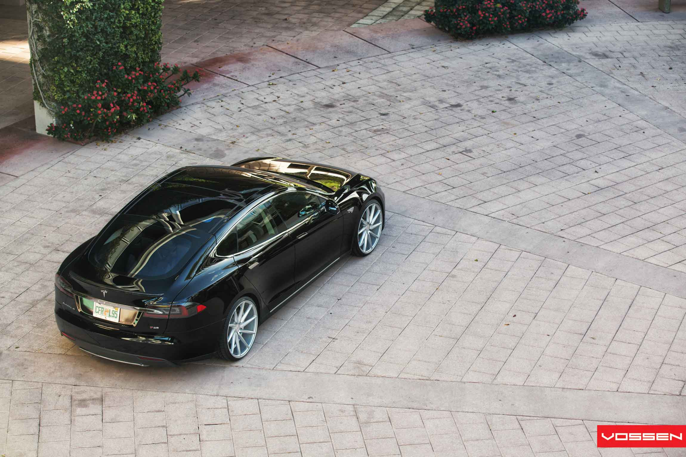 Red Smoke Taillights on Black Tesla Model S - Photo by Vossen