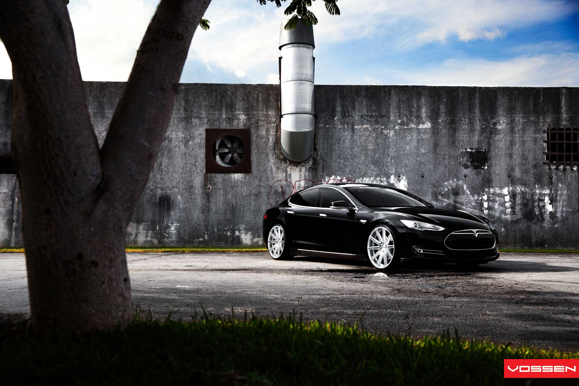 Aftermarket Headlights on Black Tesla Model S - Photo by Vossen