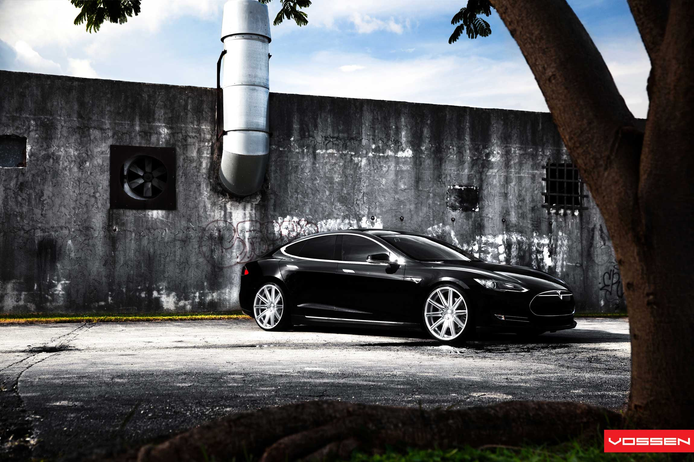 Black Tesla Model S with Custom Side Skirts - Photo by Vossen