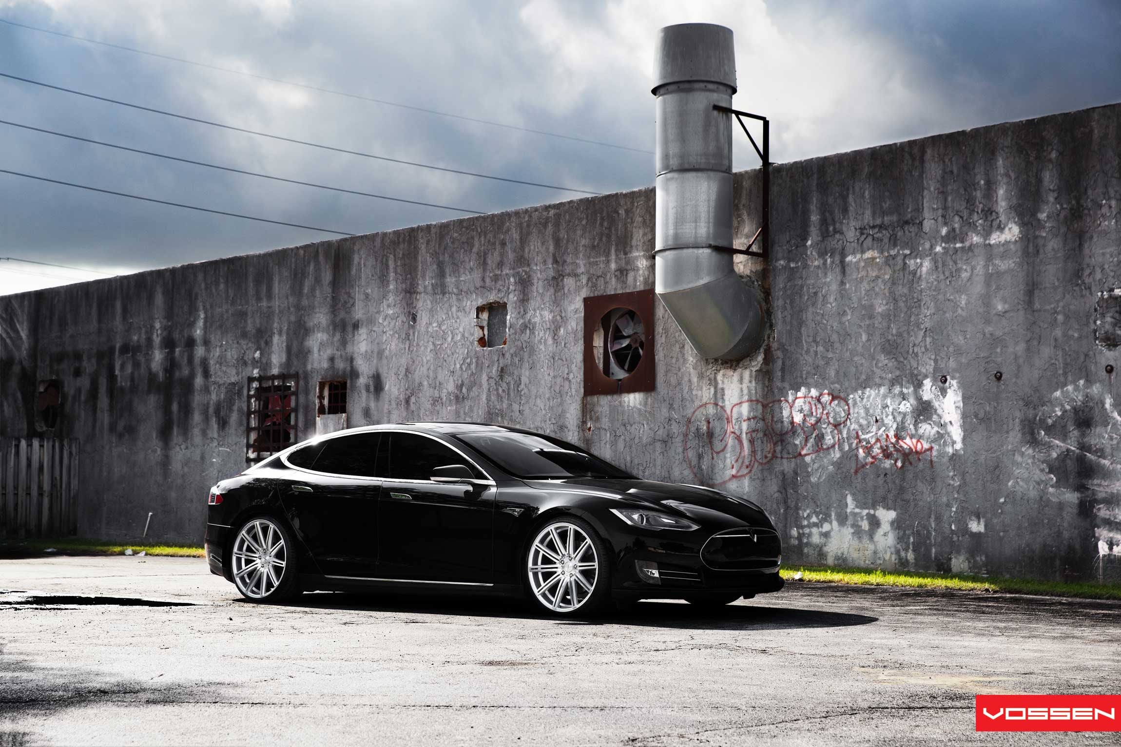 Black Tesla Model S with Custom Chrome Vossen Rims - Photo by Vossen