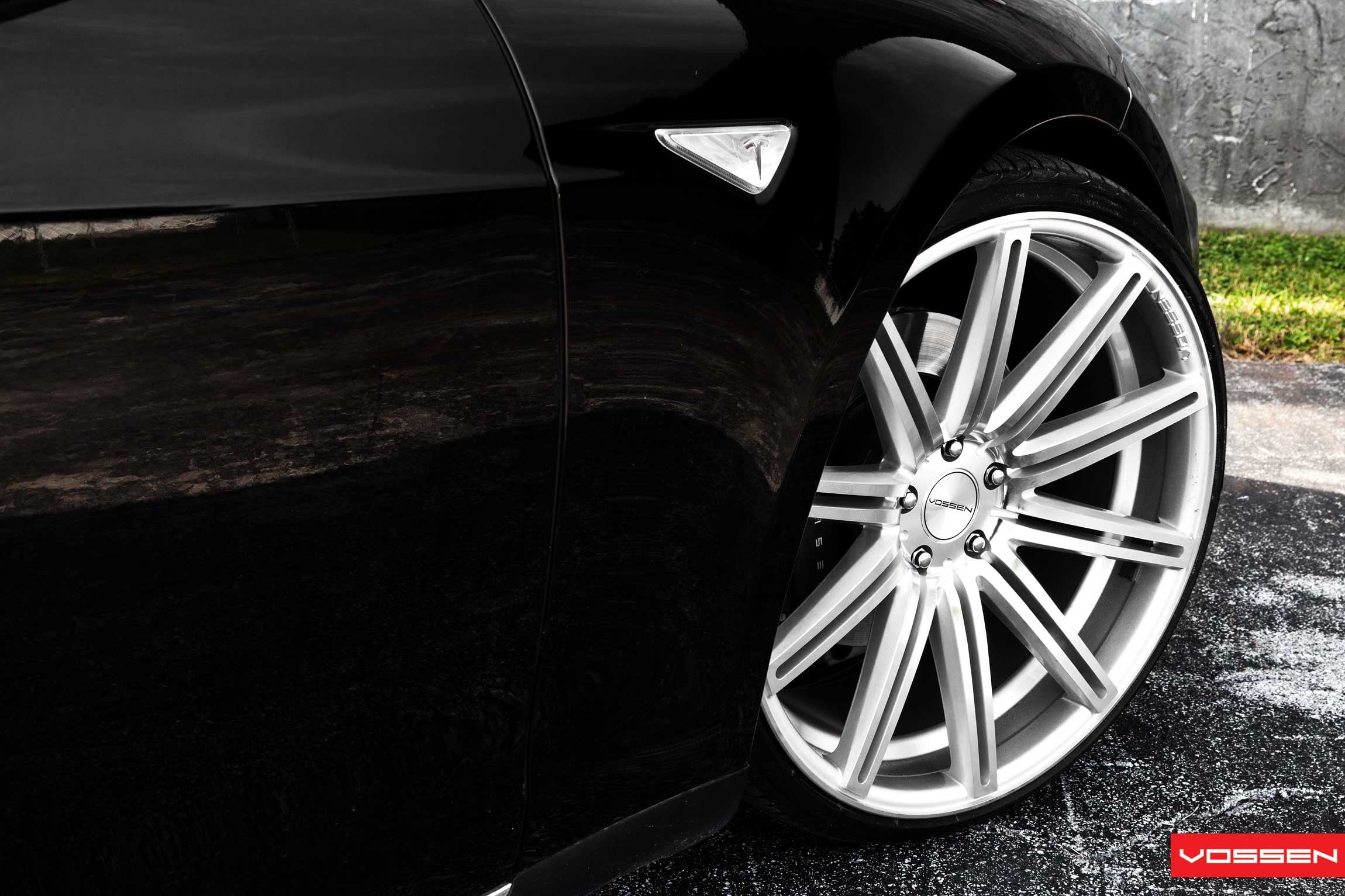 Vossen Chrome Rims on Custom Black Tesla Model S - Photo by Vossen