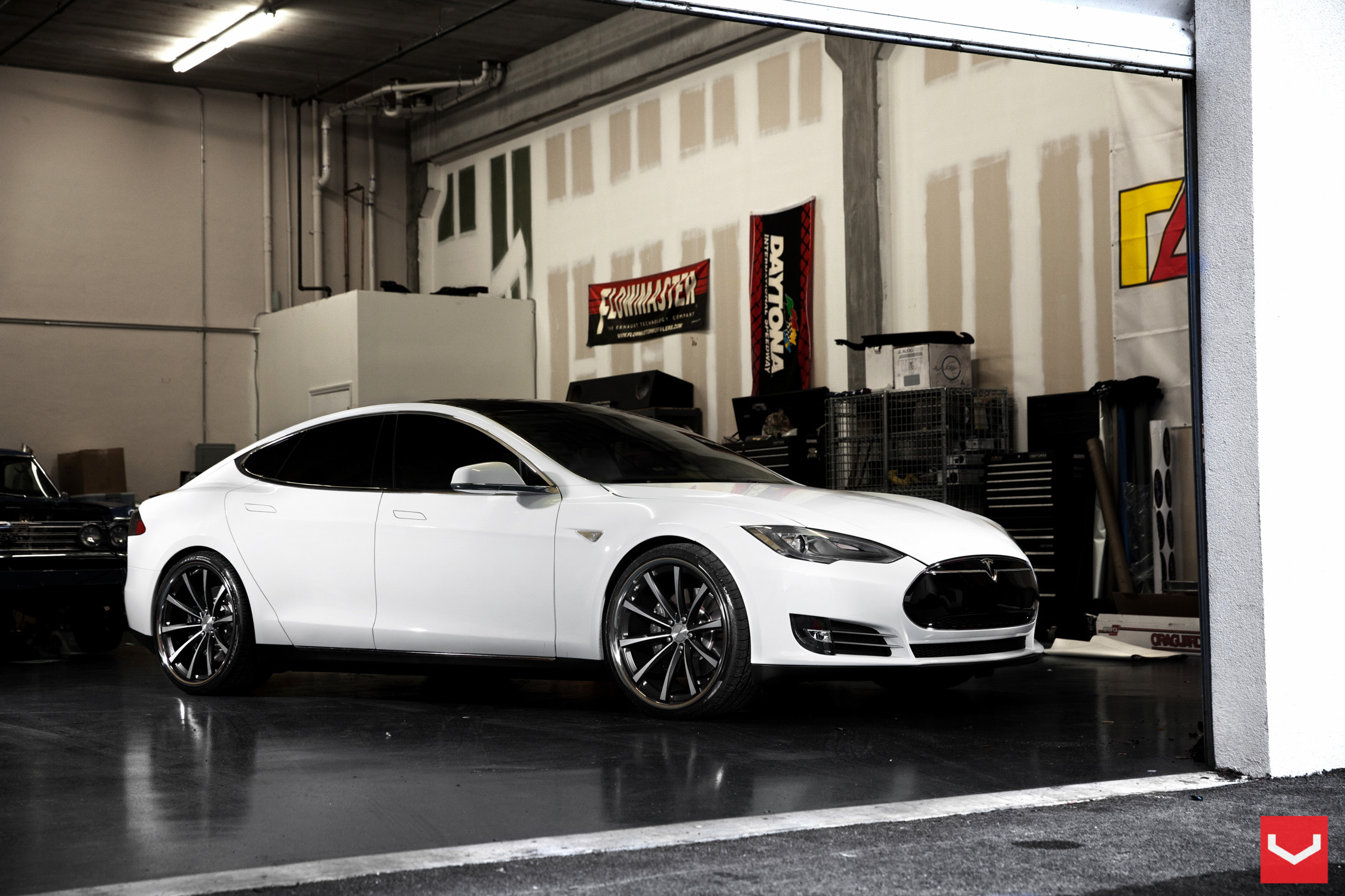 White Tesla Model S with Custom Front Bumper - Photo by Vossen