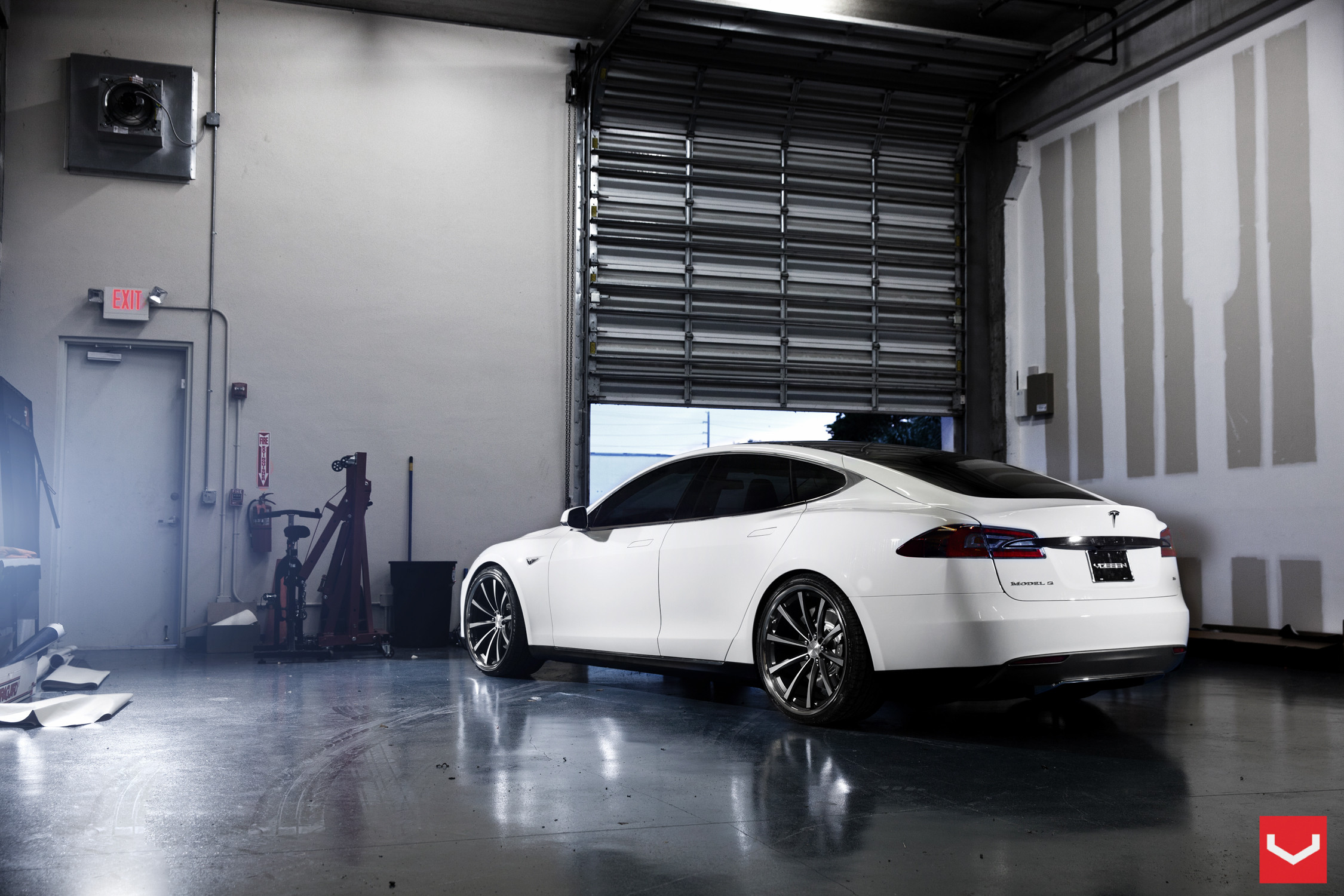 Aftermarket Red Taillights on White Tesla Model S - Photo by Vossen