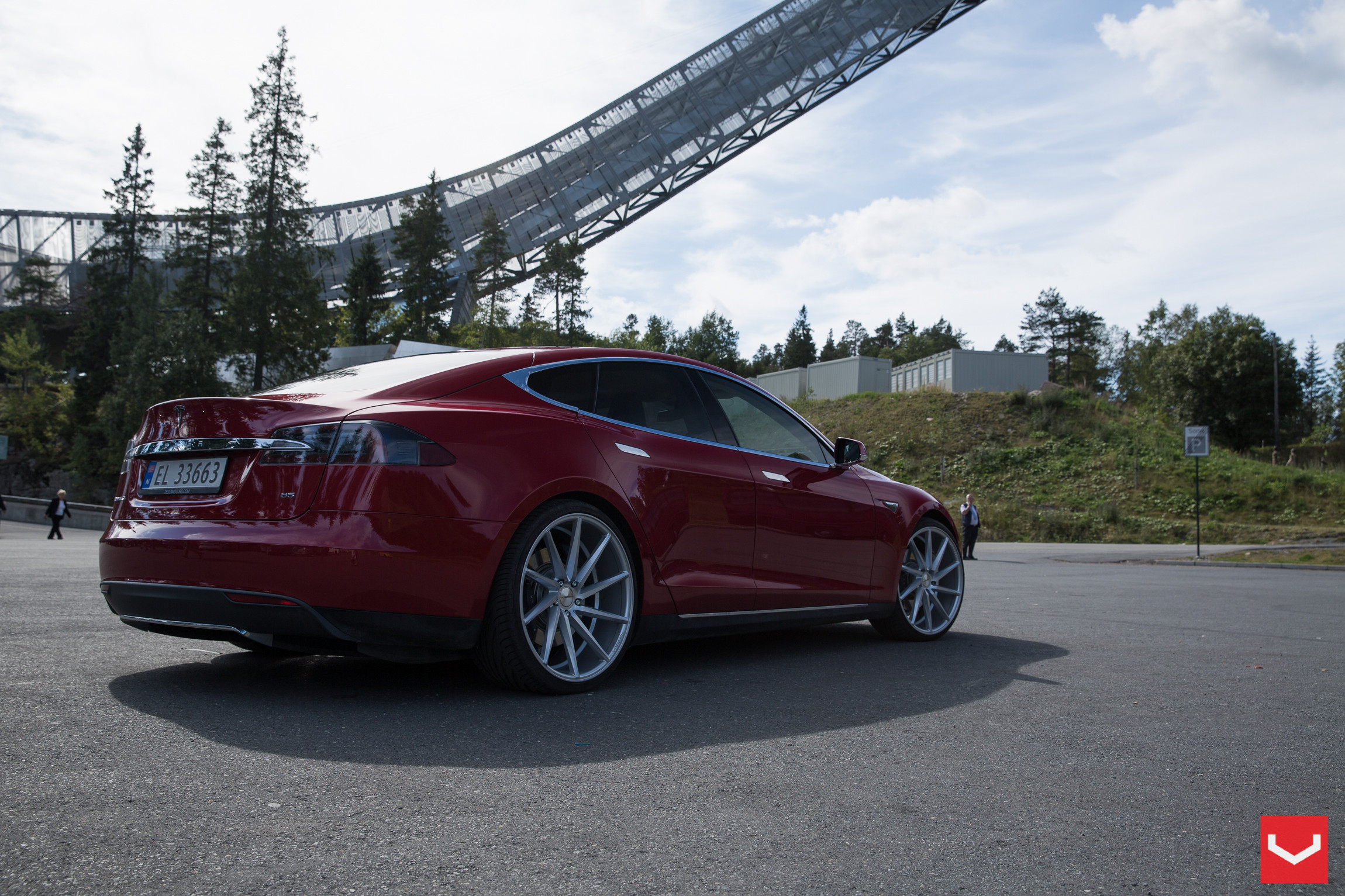 Red Tesla Model S with Chrome CVT Vossen Wheels - Photo by Vossen