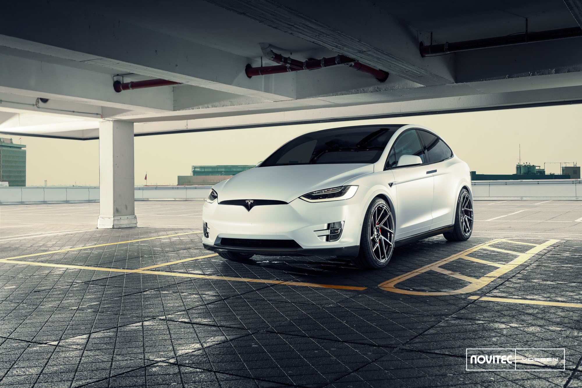 White Tesla Model X with Custom Headlighs - Photo by Vossen