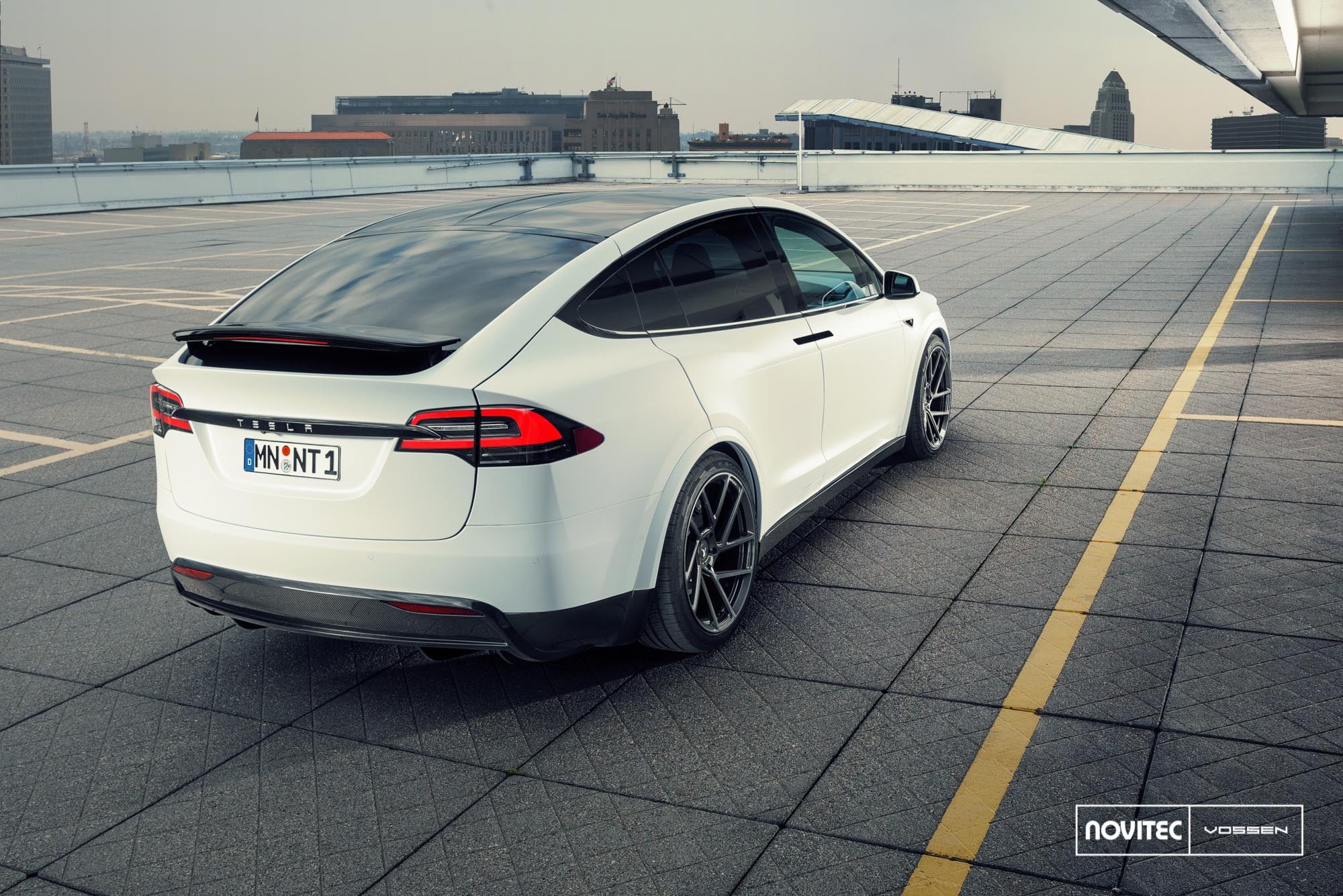 White Tesla Model X Rear Spoiler - Photo by Vossen