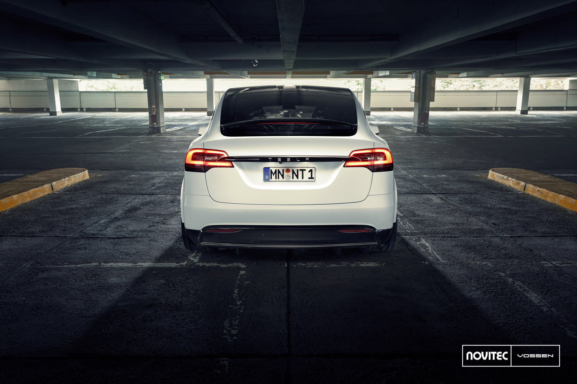 White Tesla Model X with Aftermarket Taillights - Photo by Vossen