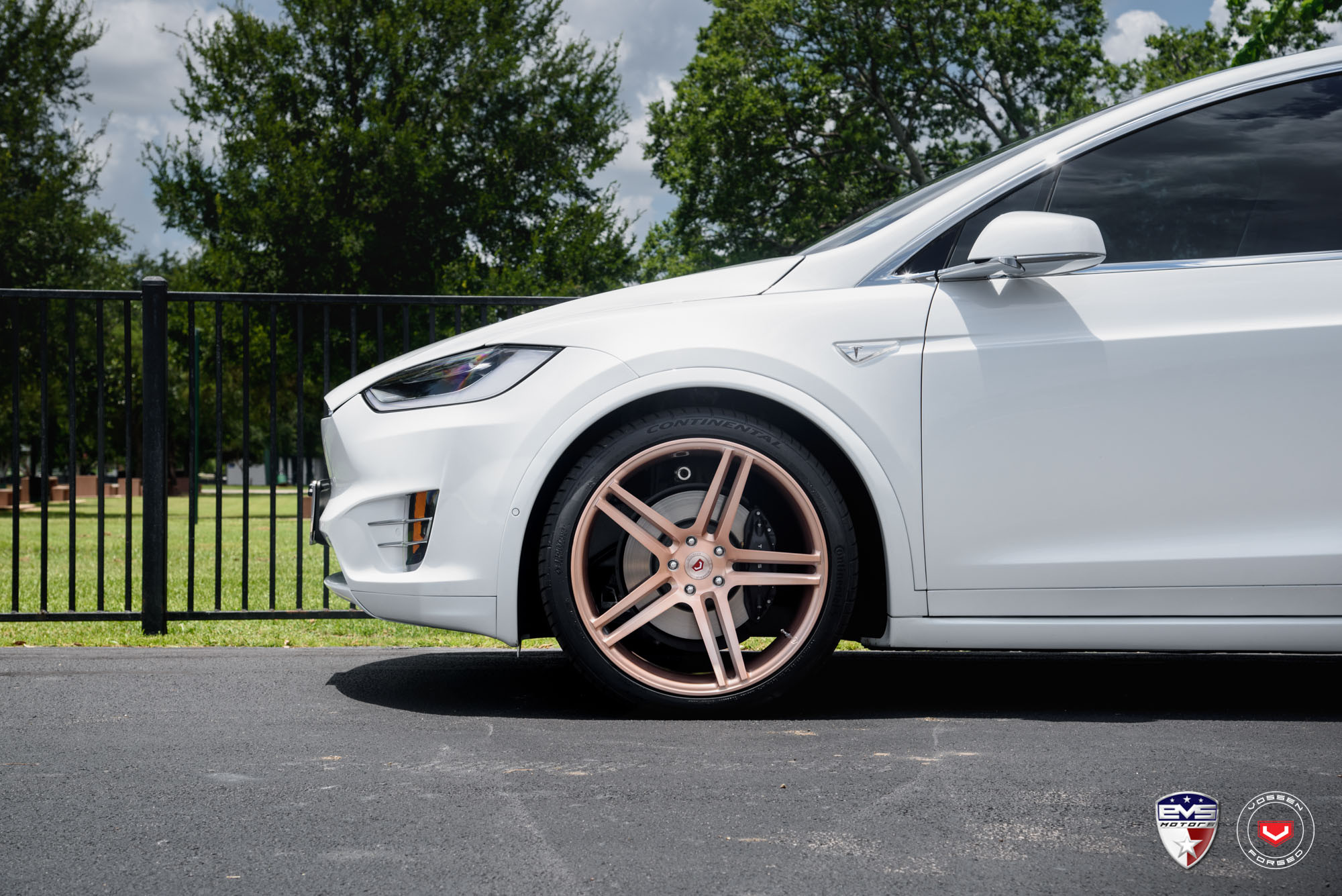 Aftermarket Headlights on White Tesla Model X - Photo by Vossen