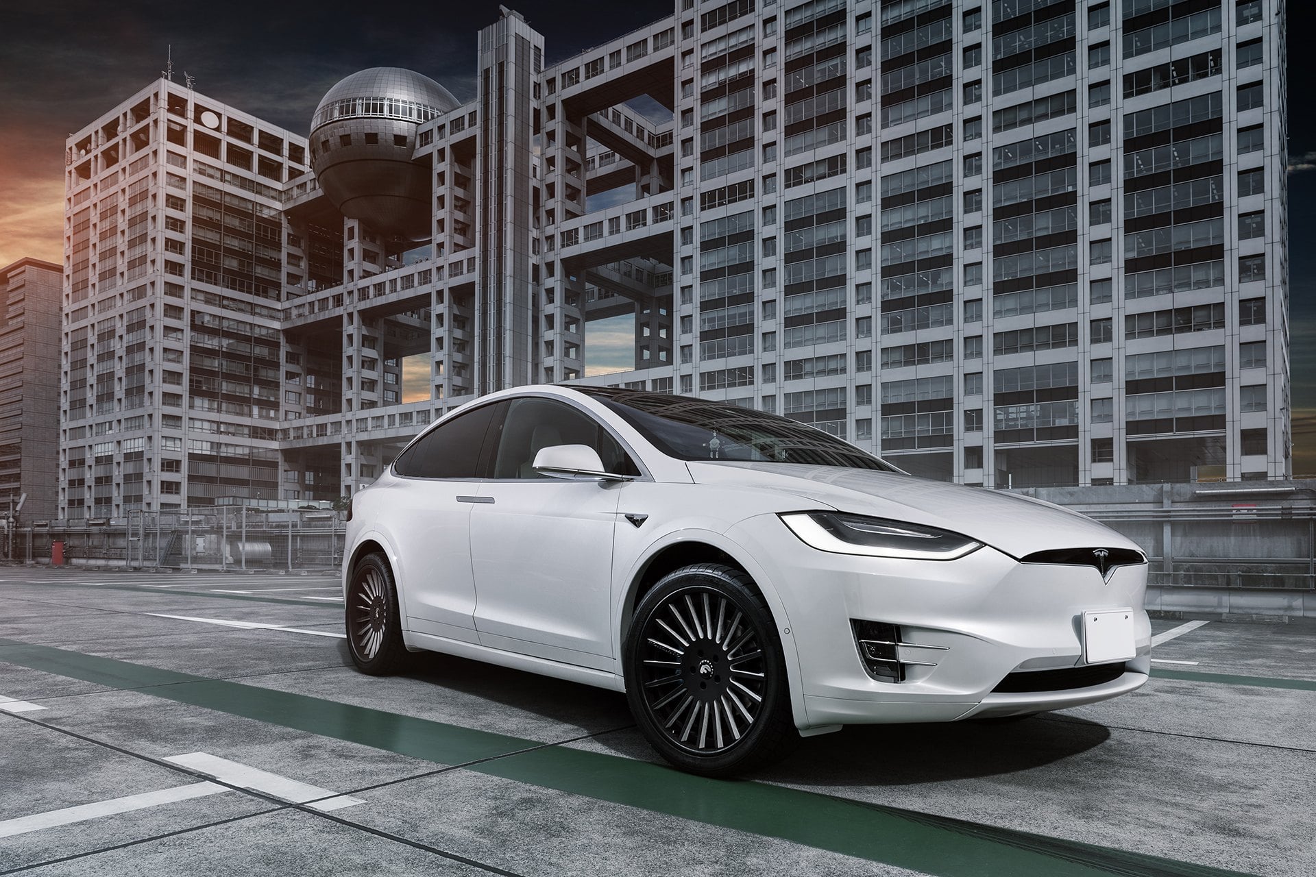 Futuristic Looks of White Tesla Model X on Black Matte Forgiato Wheels ...