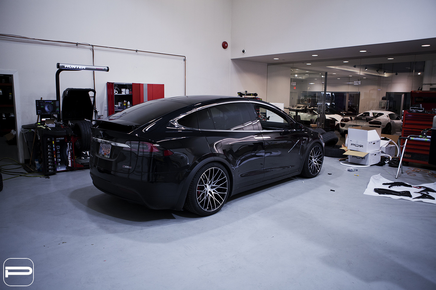 Black Tesla Model X with Custom Style Rear Spoiler - Photo by PUR Wheels