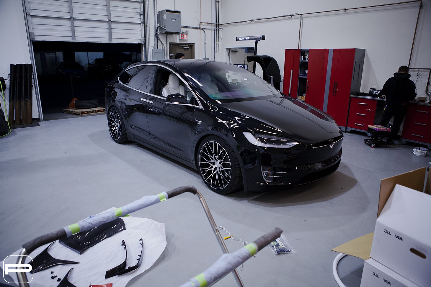 Aftermarket Side Mirrors on Black Tesla Model X - Photo by PUR Wheels