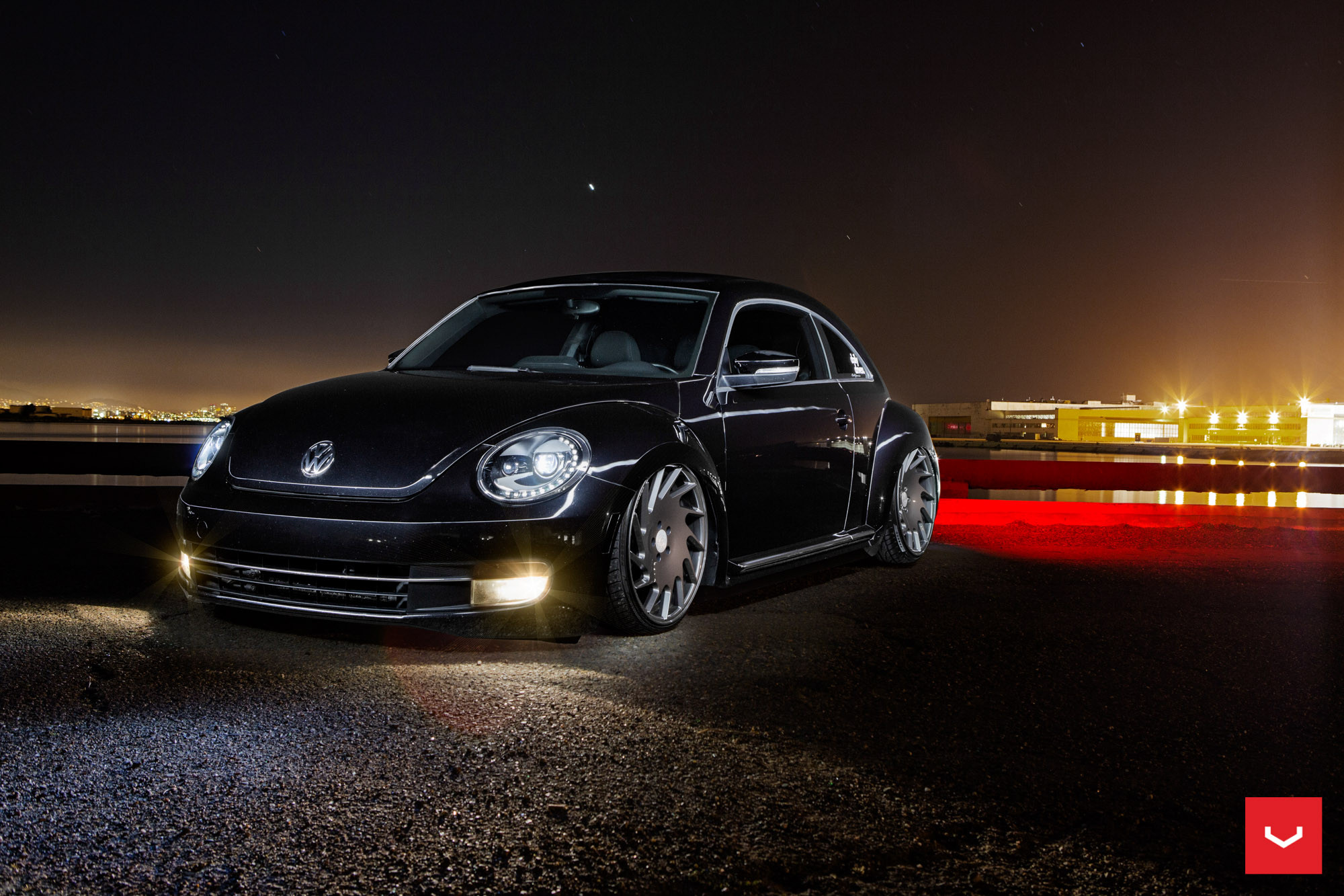 Black VW Beetle with Custom LED Headlights - Photo by Vossen
