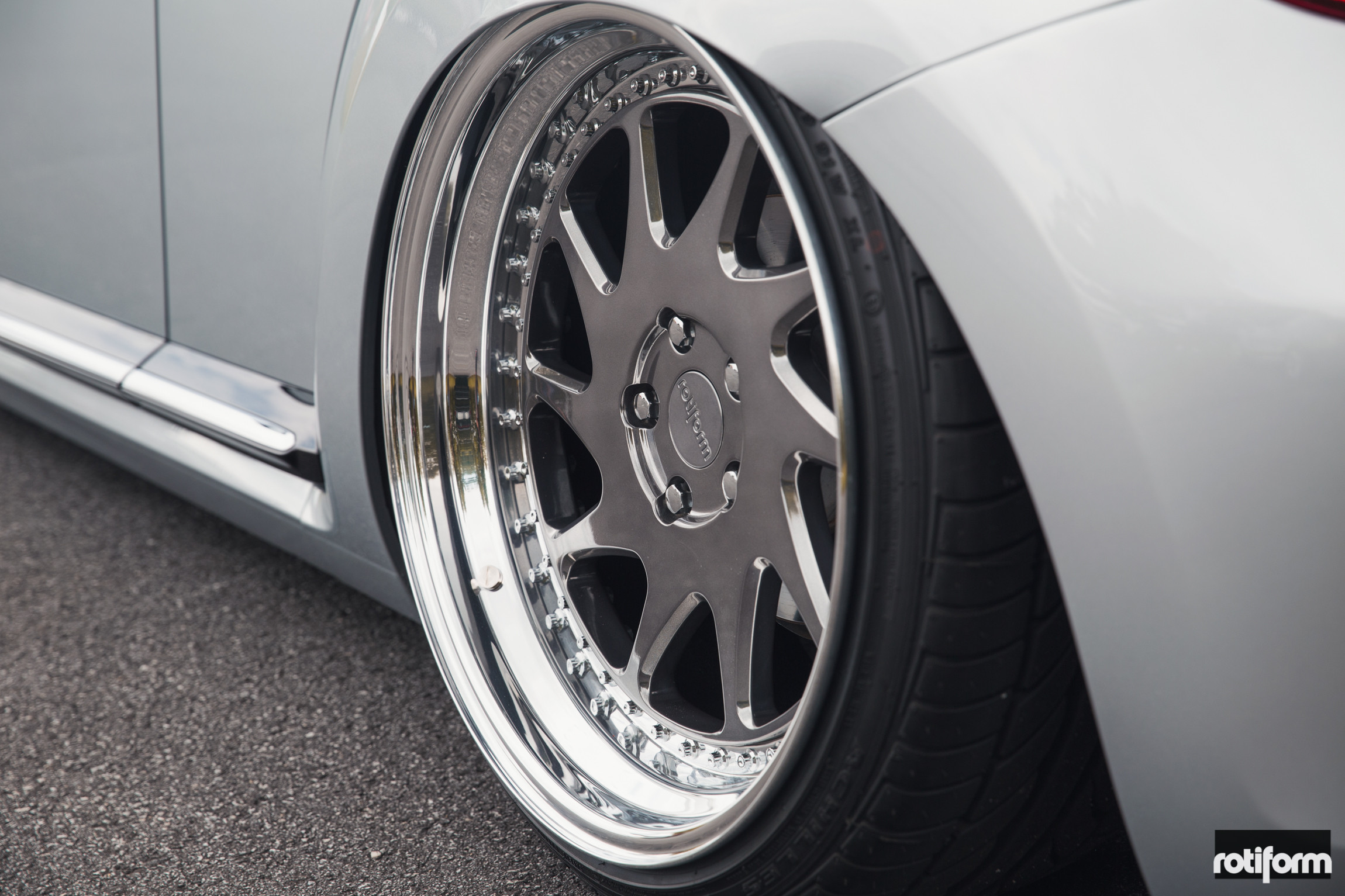 Silver VW Beetle with Polished OZT Rotiform Wheels - Photo by Rotiform