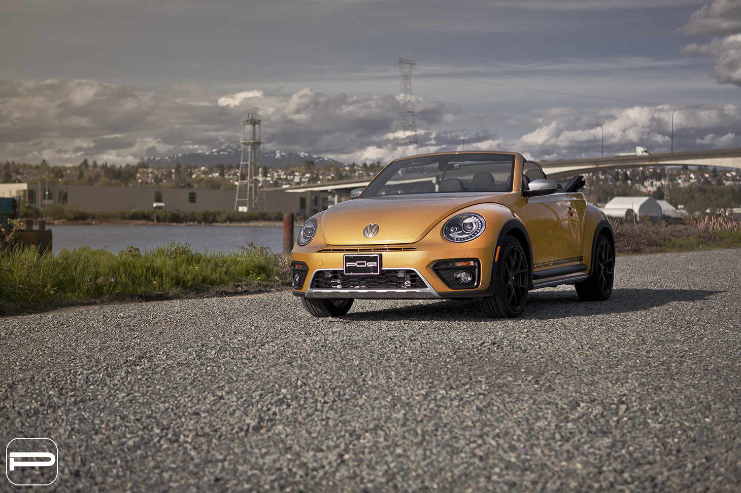 Yellow VW Beetle with Aftermarket LED Headlights - Photo by PUR Wheels