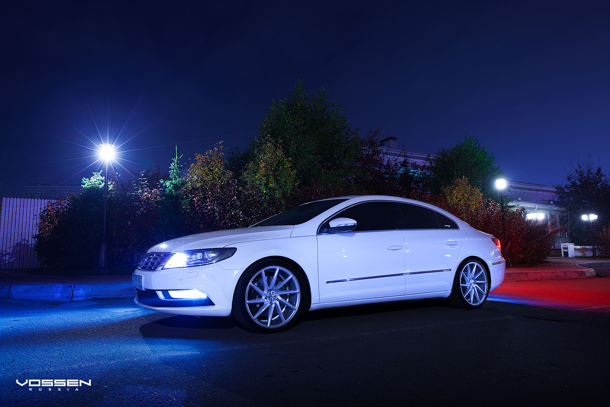 White VW CC with Aftermarket Headlights - Photo by Vossen