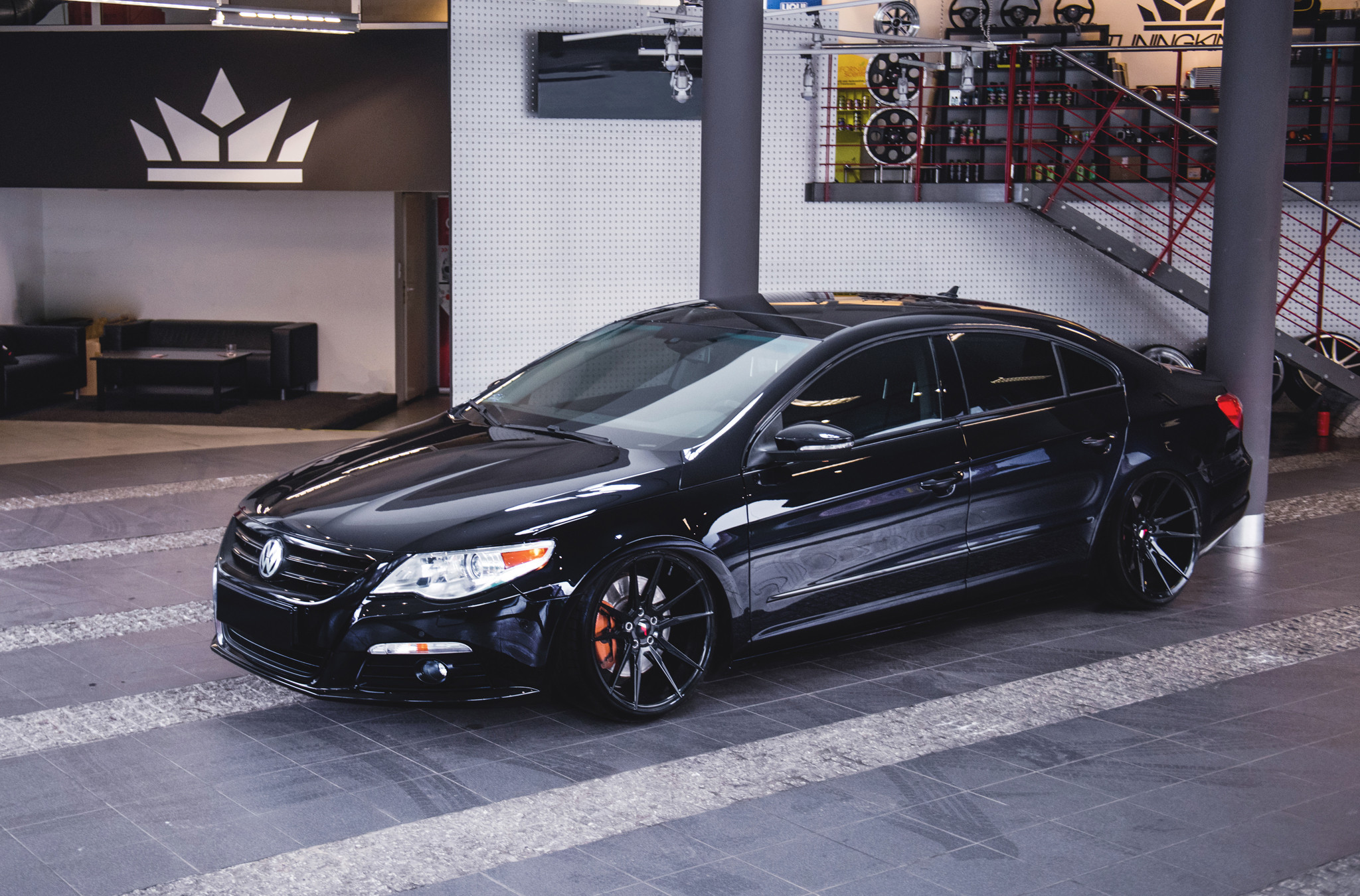 Black VW CC with Aftermarket Projector Headlights - Photo by JR Wheels
