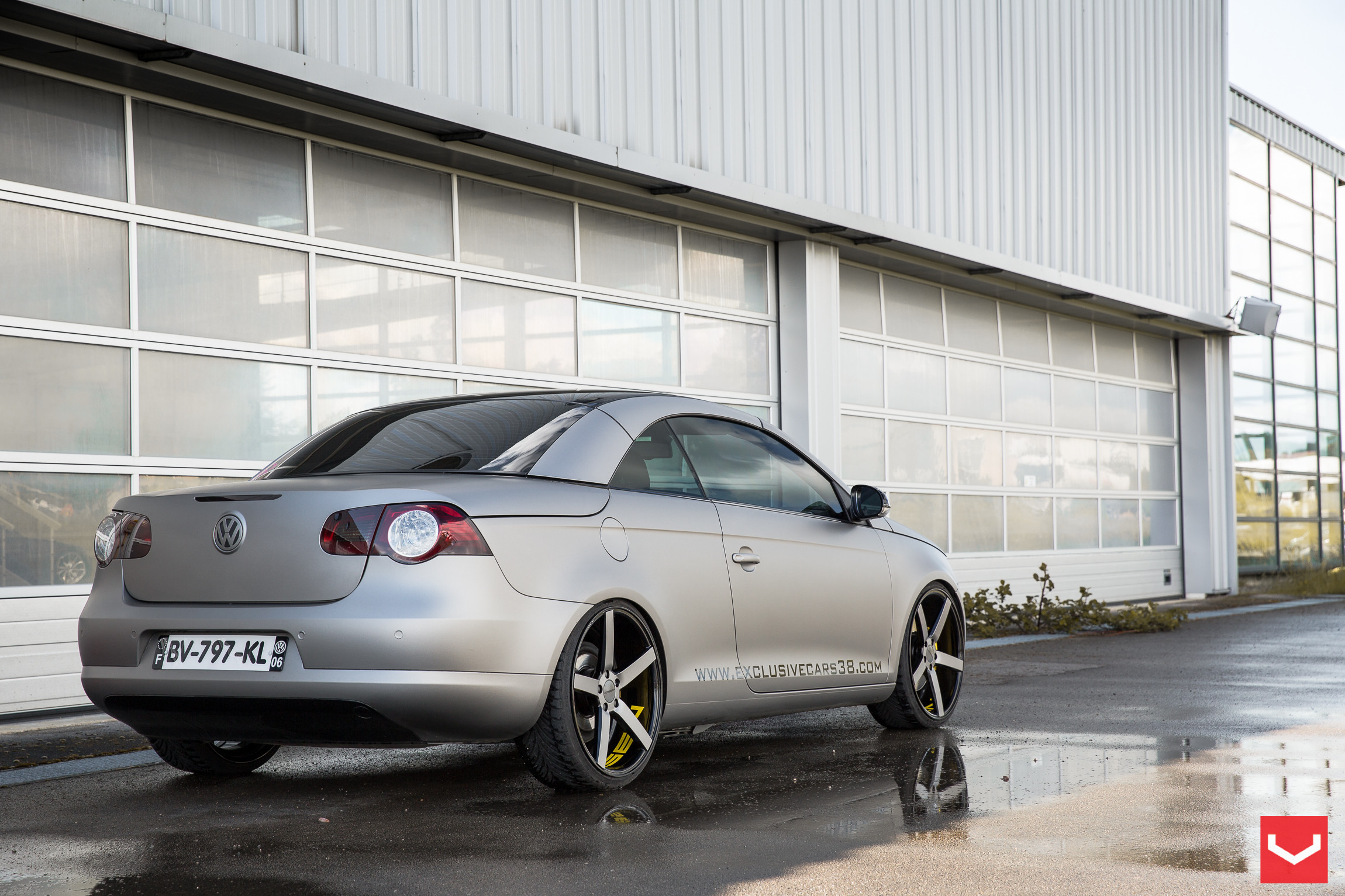 Aftermarket LED Headlights on Gray Matte VW EOS - Photo by Vossen