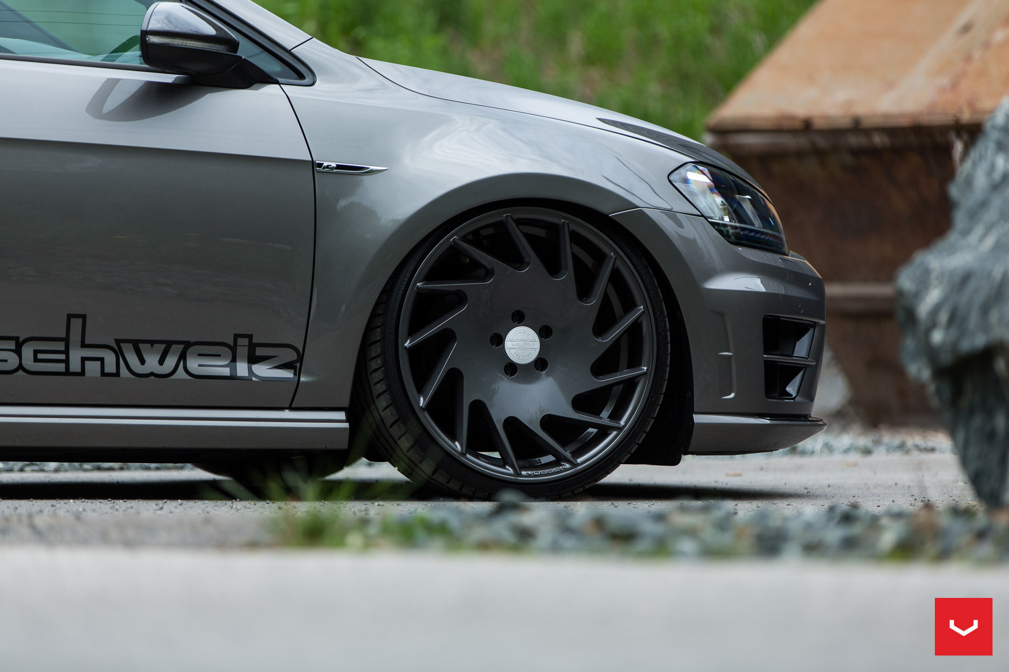 Gray VW Golf on Custom Vossen VLE Rims - Photo by Vossen