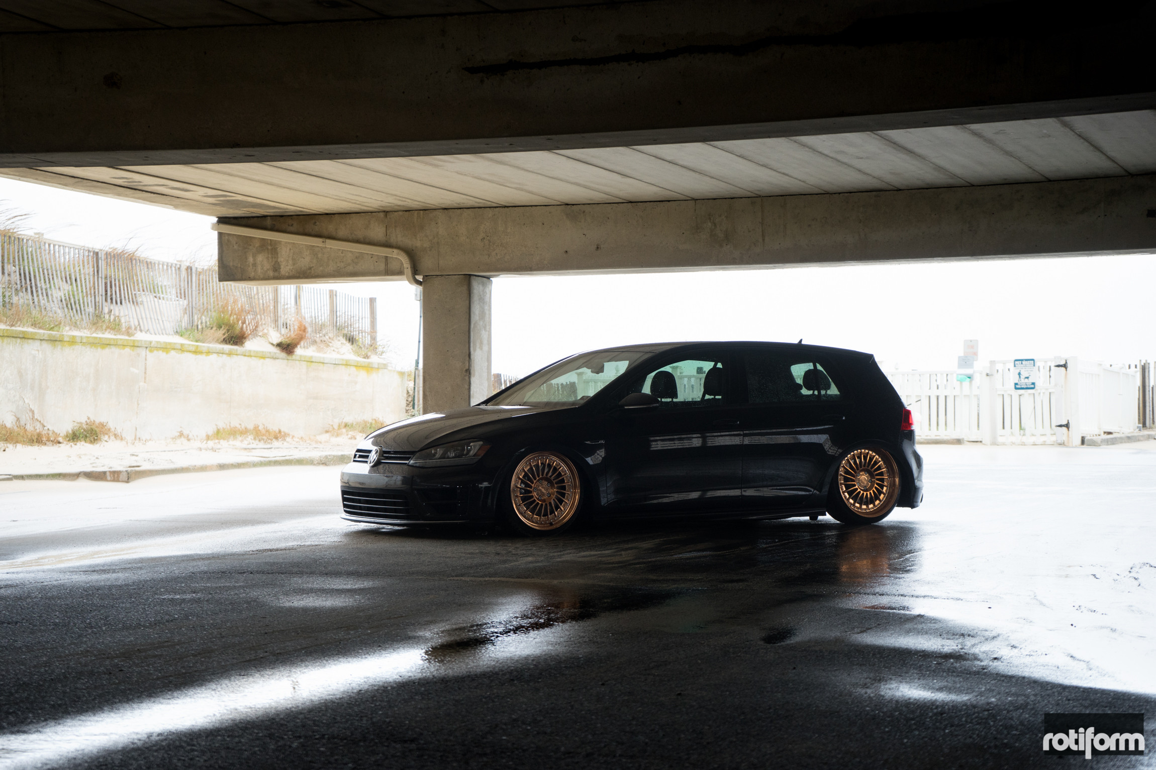 Aftermarket Side Skirts on Black Stanced VW Golf - Photo by Rotiform