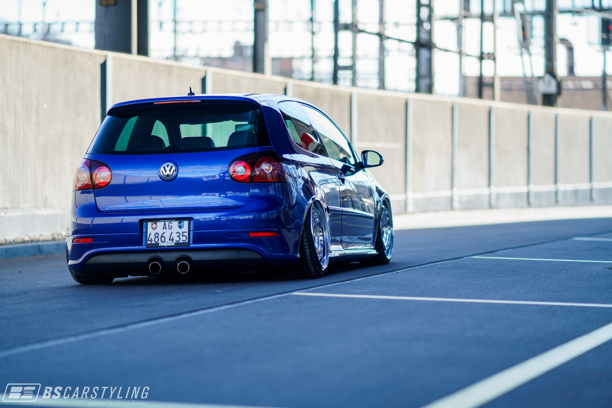 Roofline Spoiler with Light on Blue VW Golf - Photo by Rotiform