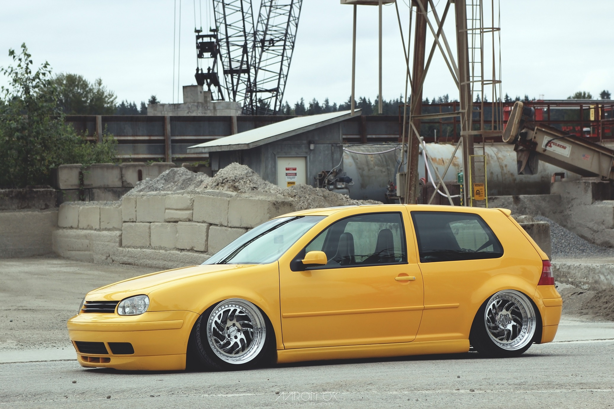 Custom Yellow Slammed VW Golf Side Skirts - Photo by Rotiform