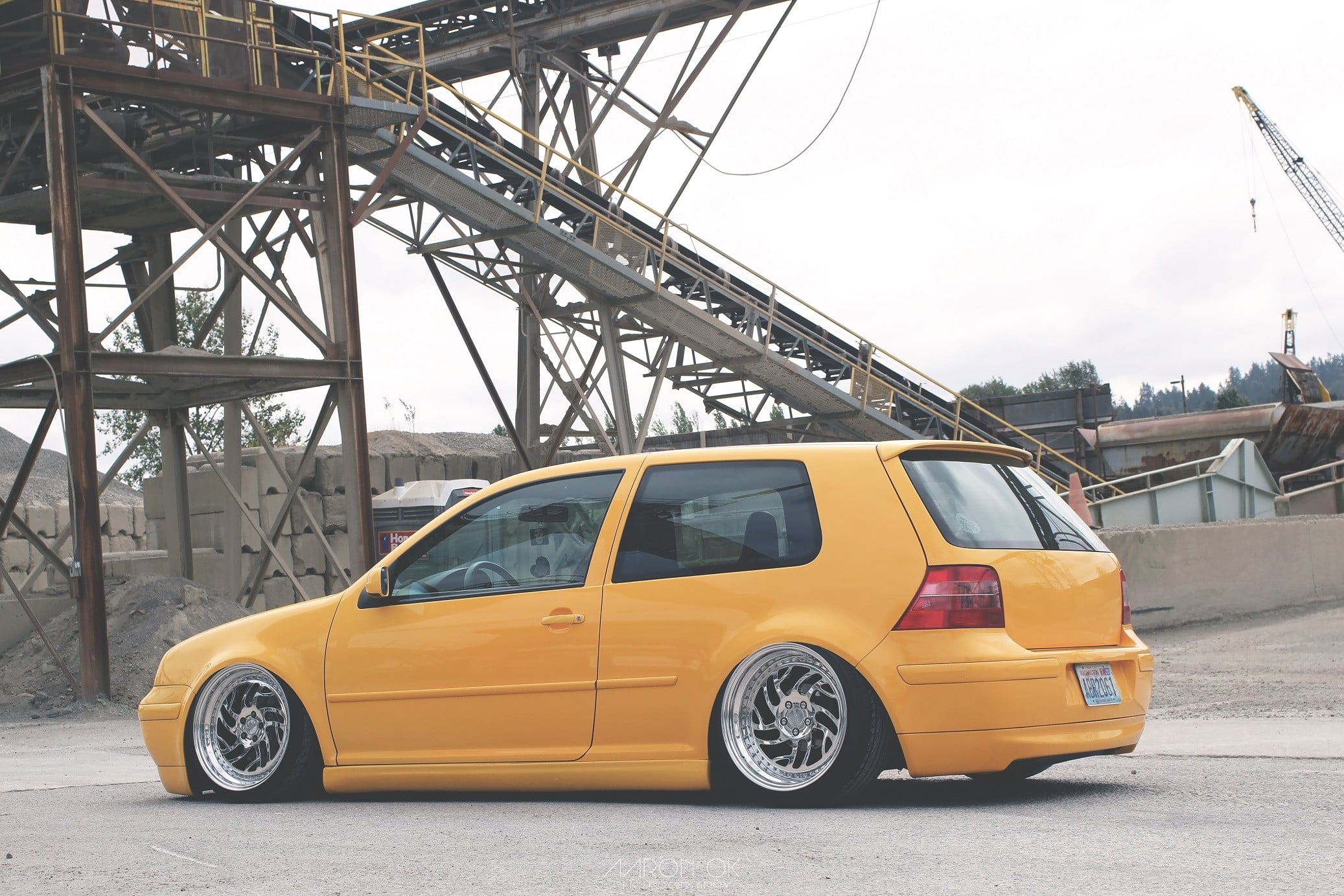 Polished SEA Rotiform Wheels on Yellow VW Golf - Photo by Rotiform