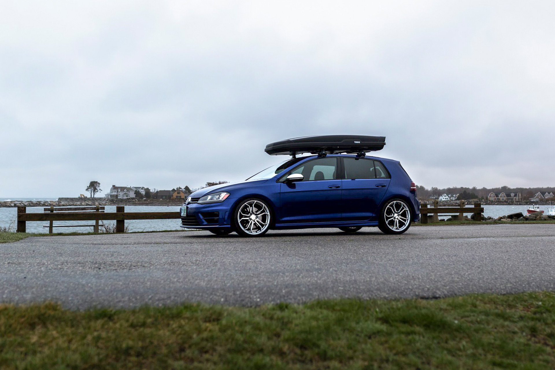 Blue VW Golf with Custom Side Mirrors - Photo by Avant Garde Wheels