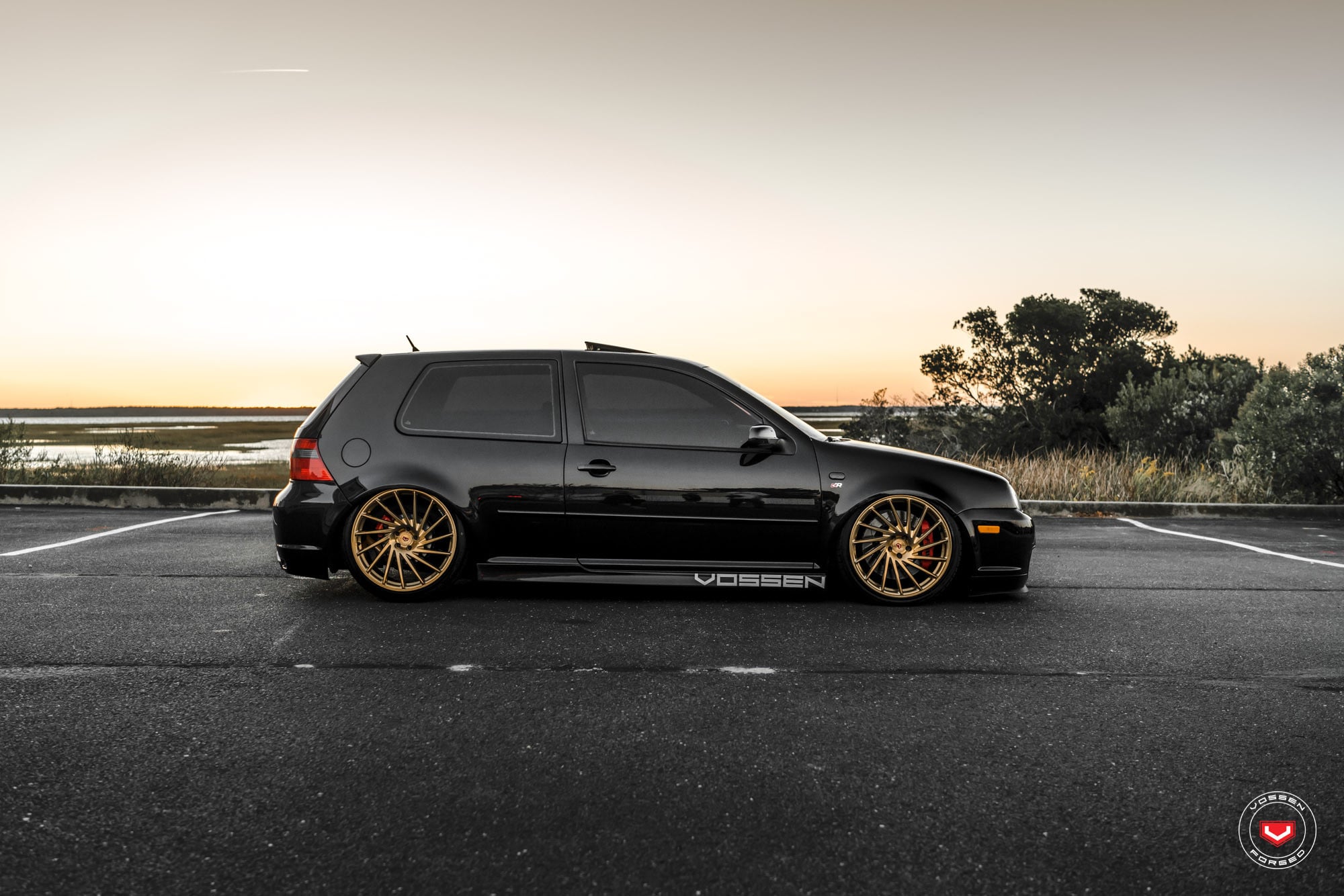 Aftermarket Side Skirts on Black VW Golf GTI - Photo by Vossen