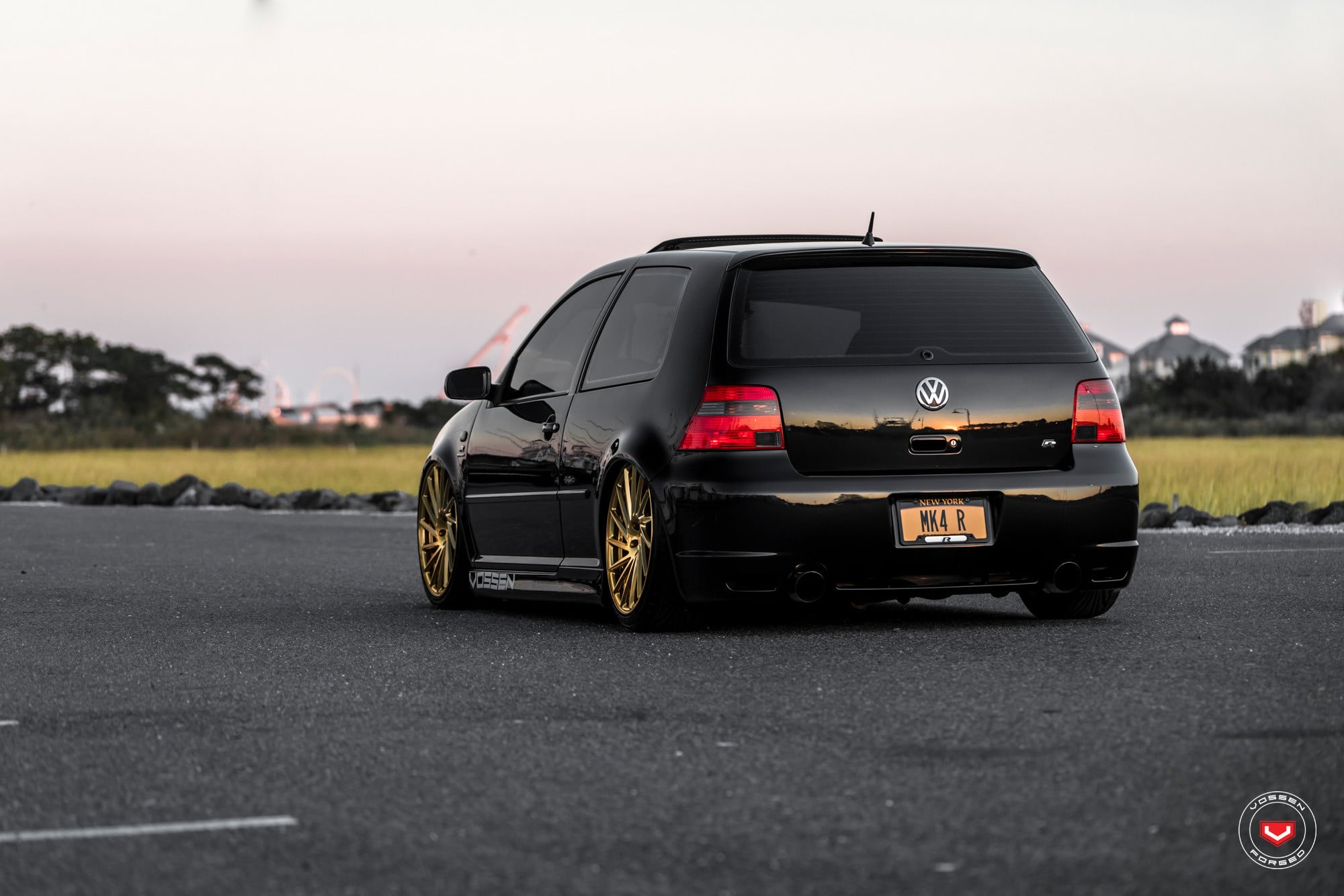 Black VW Golf GTI with Custom Rear Diffuser - Photo by Vossen