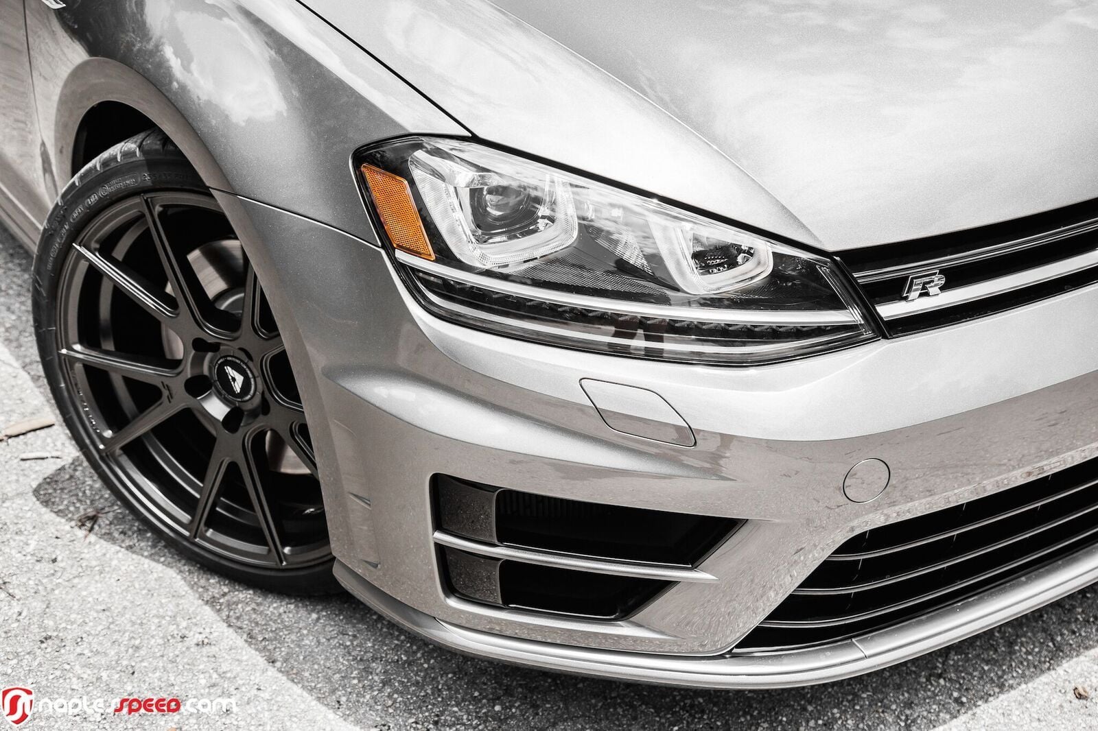 Gray VW Golf R with Aftermarket LED Headlights - Photo by Vorstiner