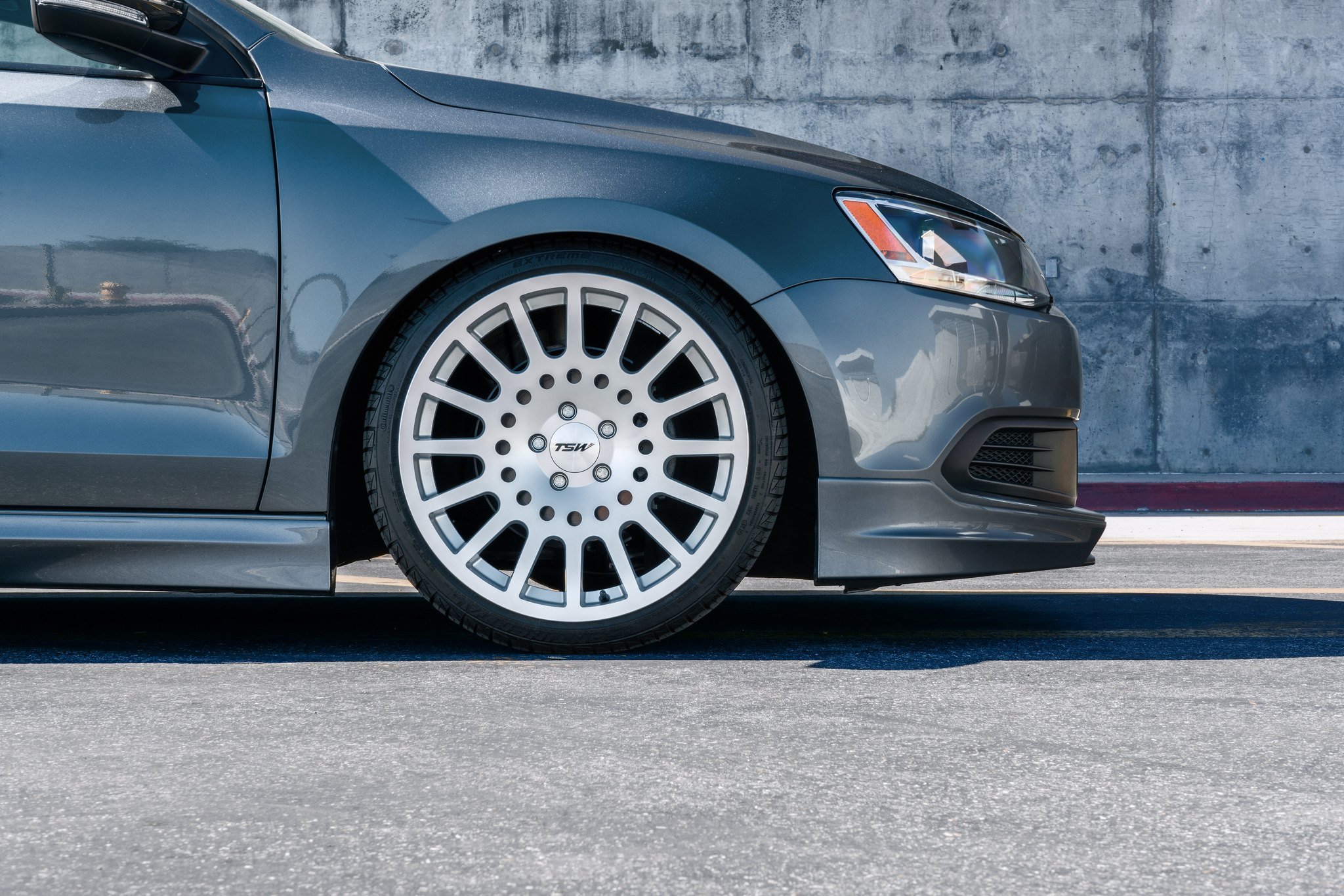 Graphite Gray Jetta Stanced on TSW Machined Custom Wheels