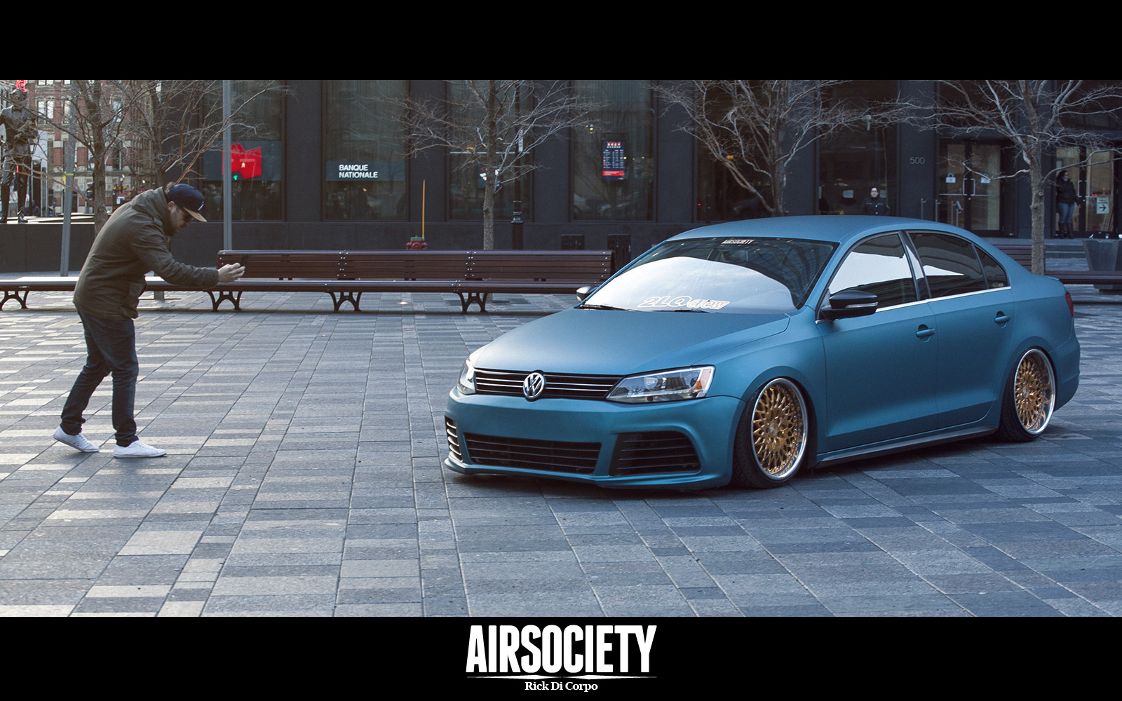 Custom Front Bumper on Blue Matte VW Jetta - Photo by Avant Garde Wheels