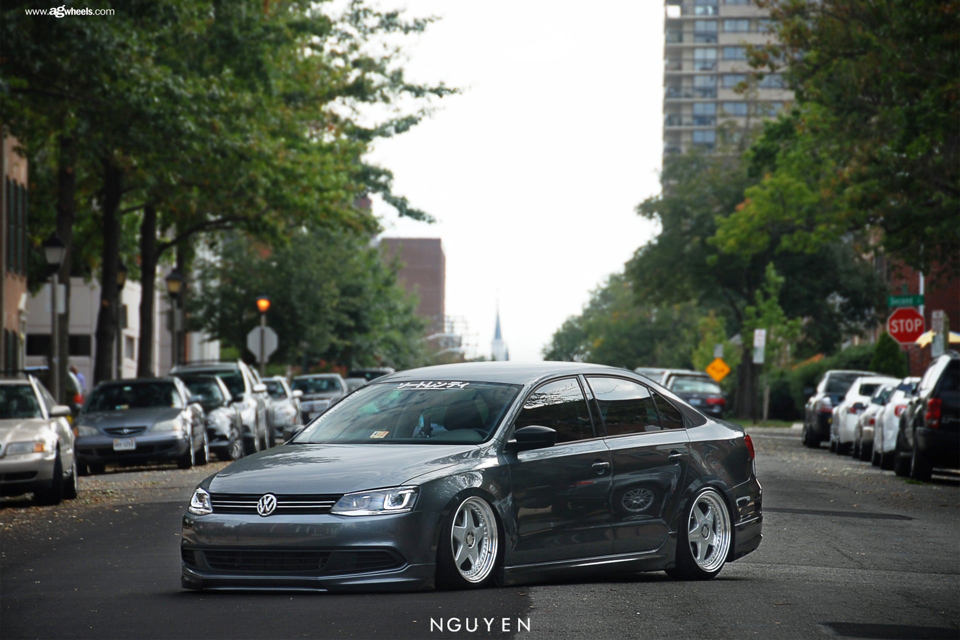 Gray VW Jetta with Custom Front Bumper - Photo by Avant Garde Wheels
