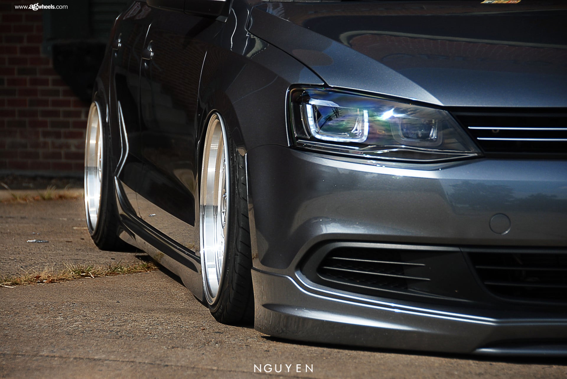 Gray Stanced VW Jetta Custom Front Lip - Photo by Avant Garde Wheels