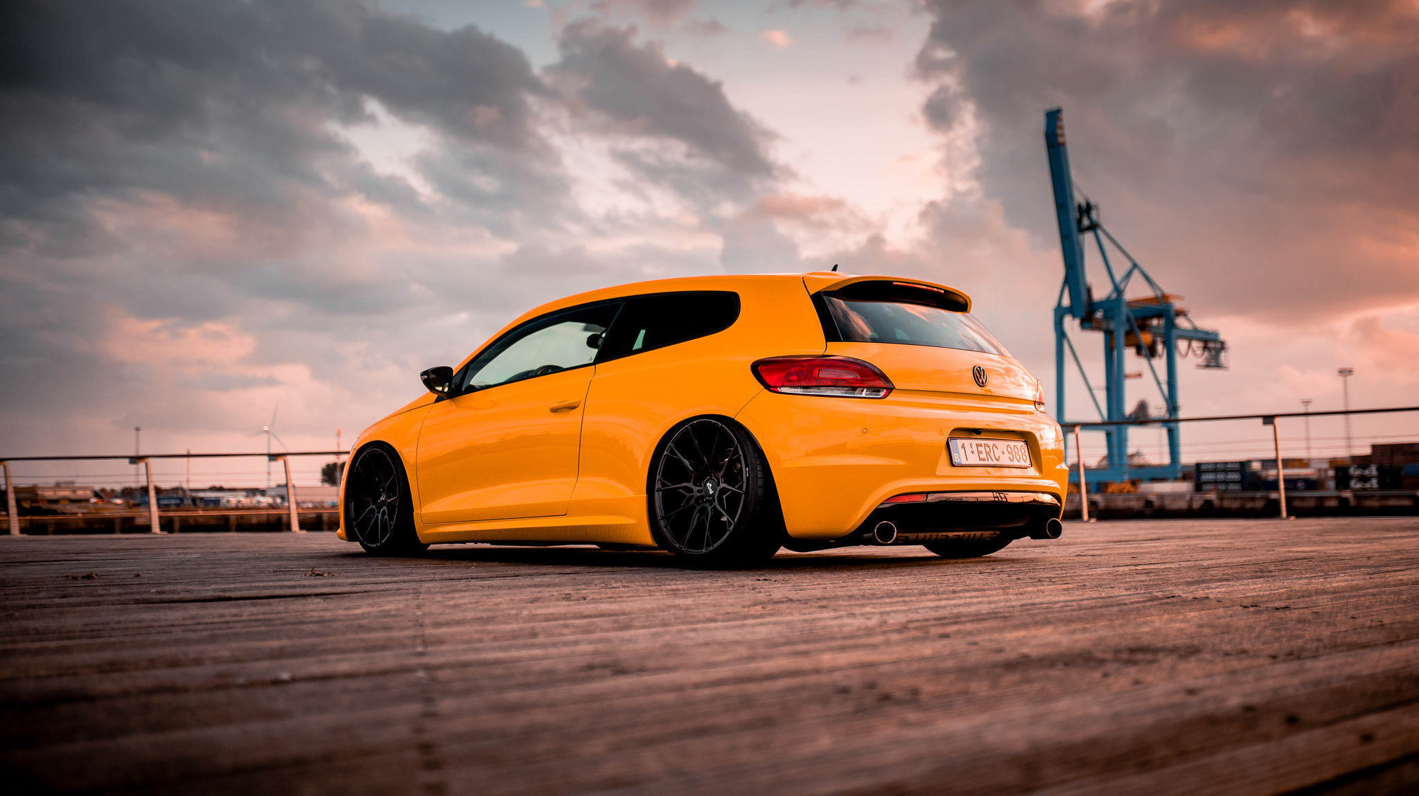 Roofline Spoiler with Light on Orange VW Scirocco - Photo by Niche Road Wheels
