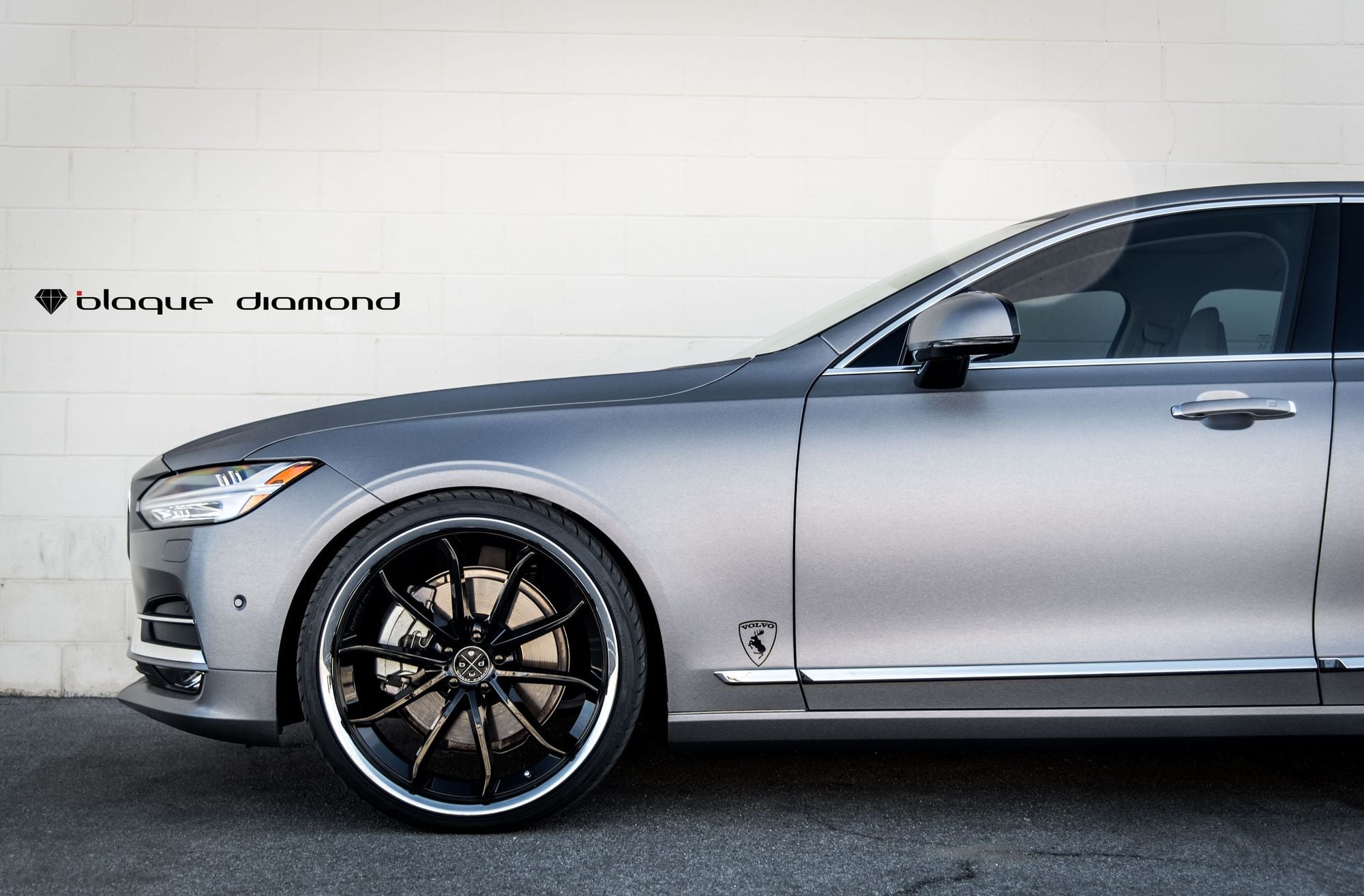 Black Blaque Diamond Rims on Gray Matte Volvo S90 - Photo by Blaque Diamond