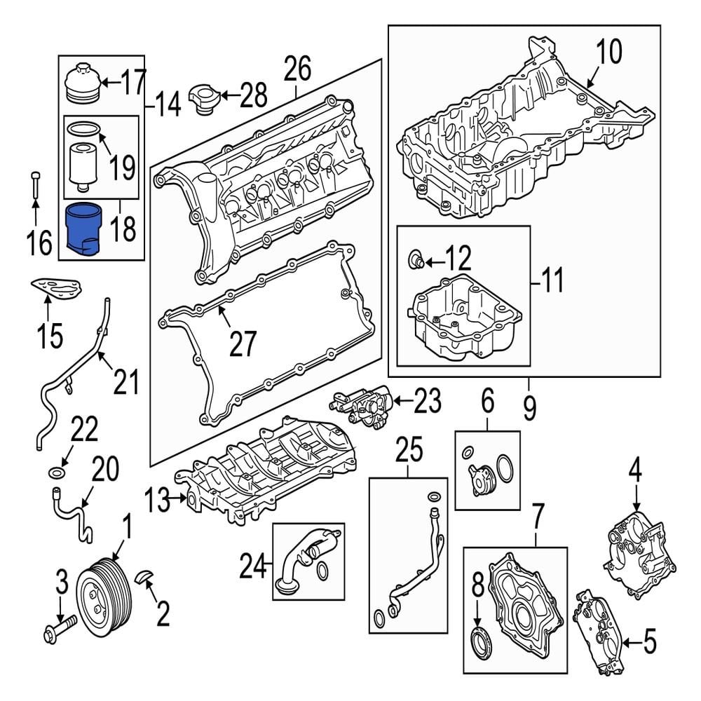 Jaguar OE AJ812351 - Engine Oil Filter Housing