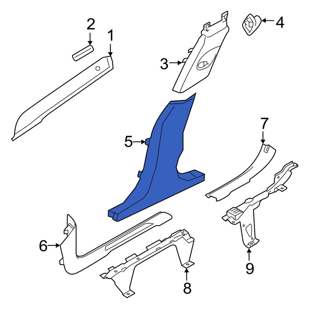 Jaguar OE J9C10169PVJ Right Upper Door Pillar Post Trim Set