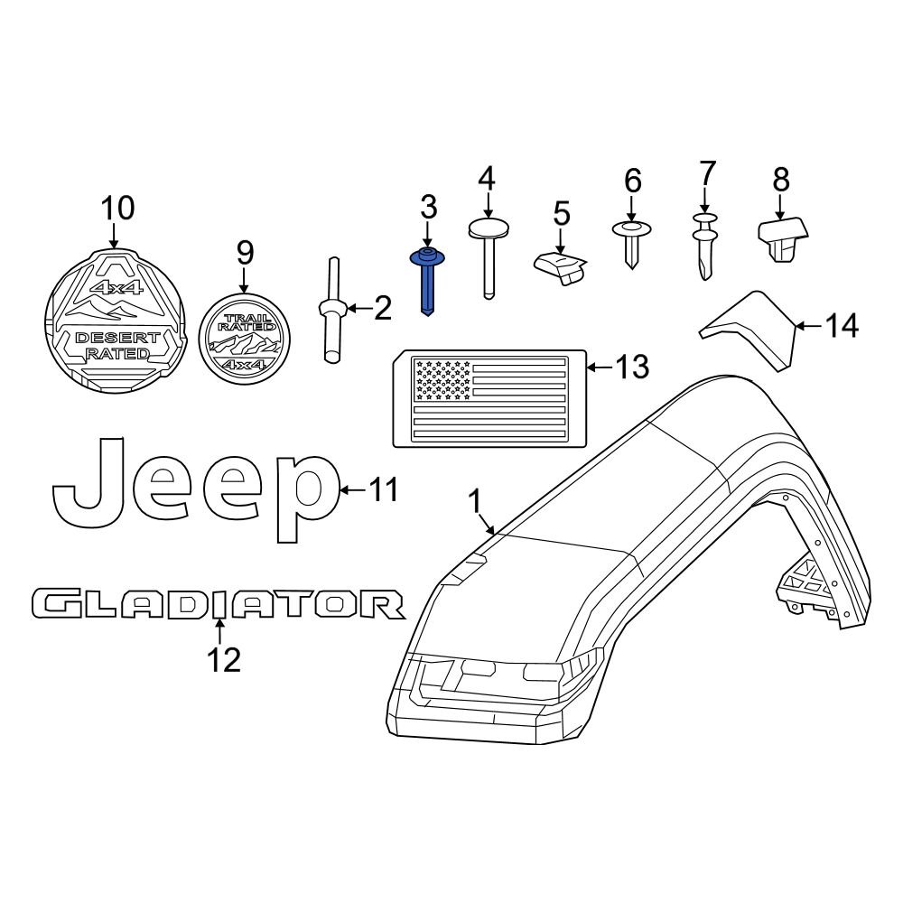 Jeep OE 6510174AA - Wheel Arch Flare Bolt